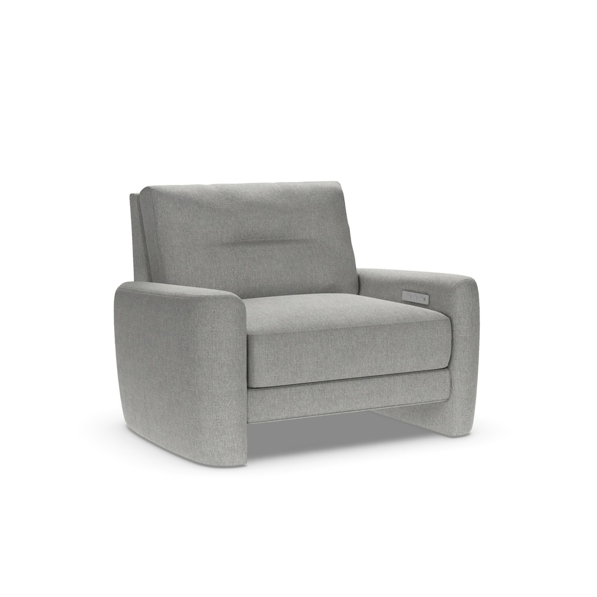 Comfortable gray upholstered armchair with sleek design for living rooms.