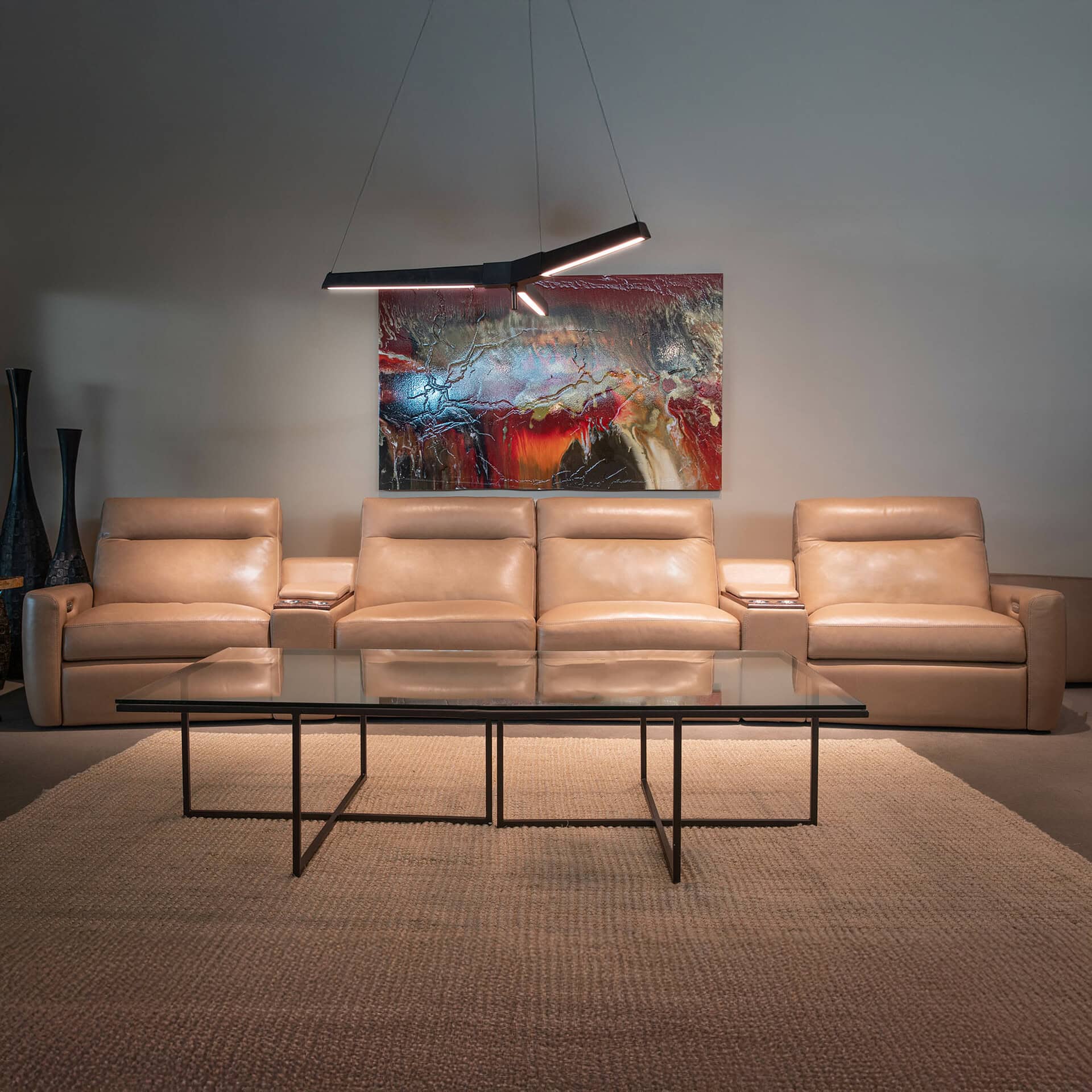 Leather sofa set with a contemporary design in a stylish living room setting.