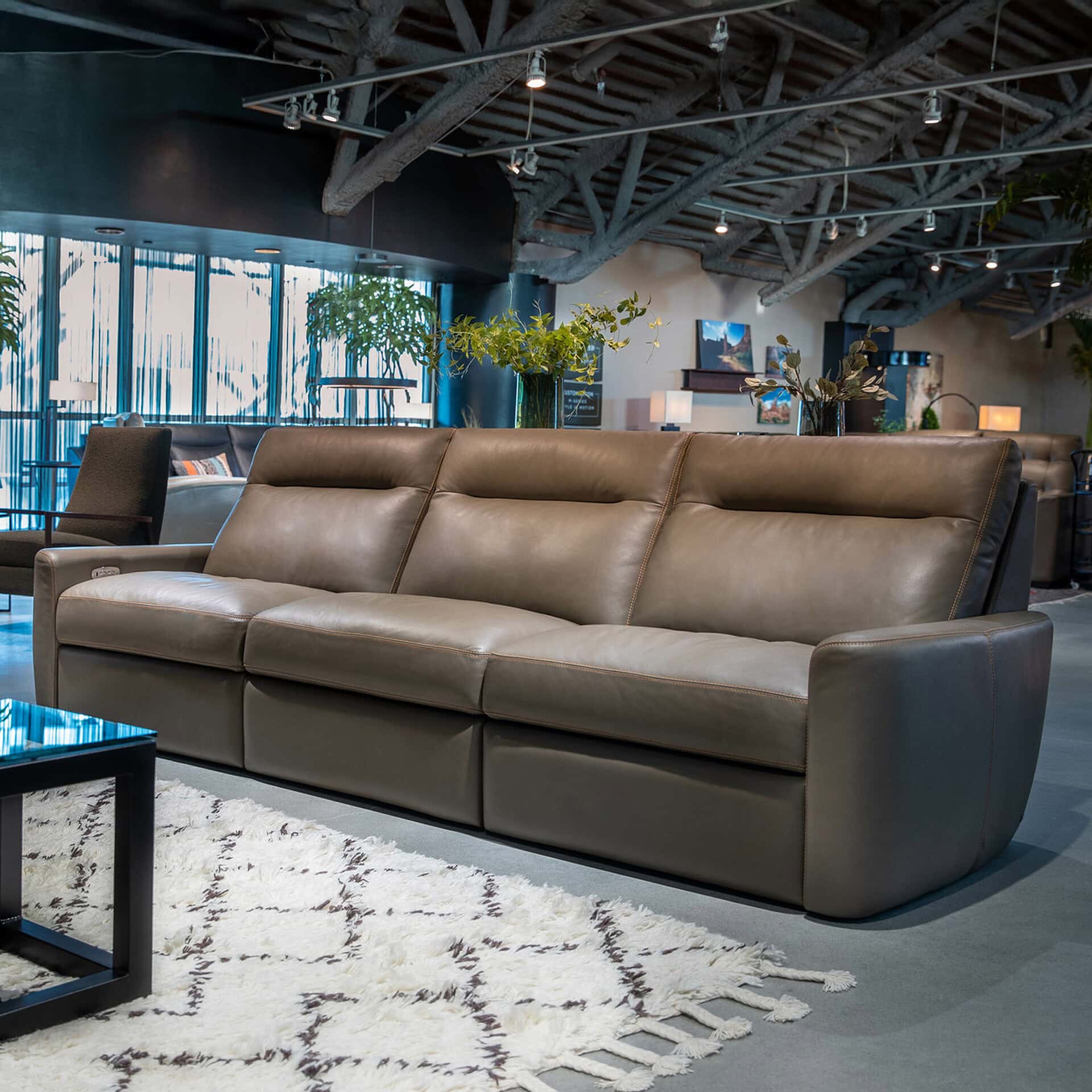 Leather sofa with sleek design and plush comfort in a contemporary living space.