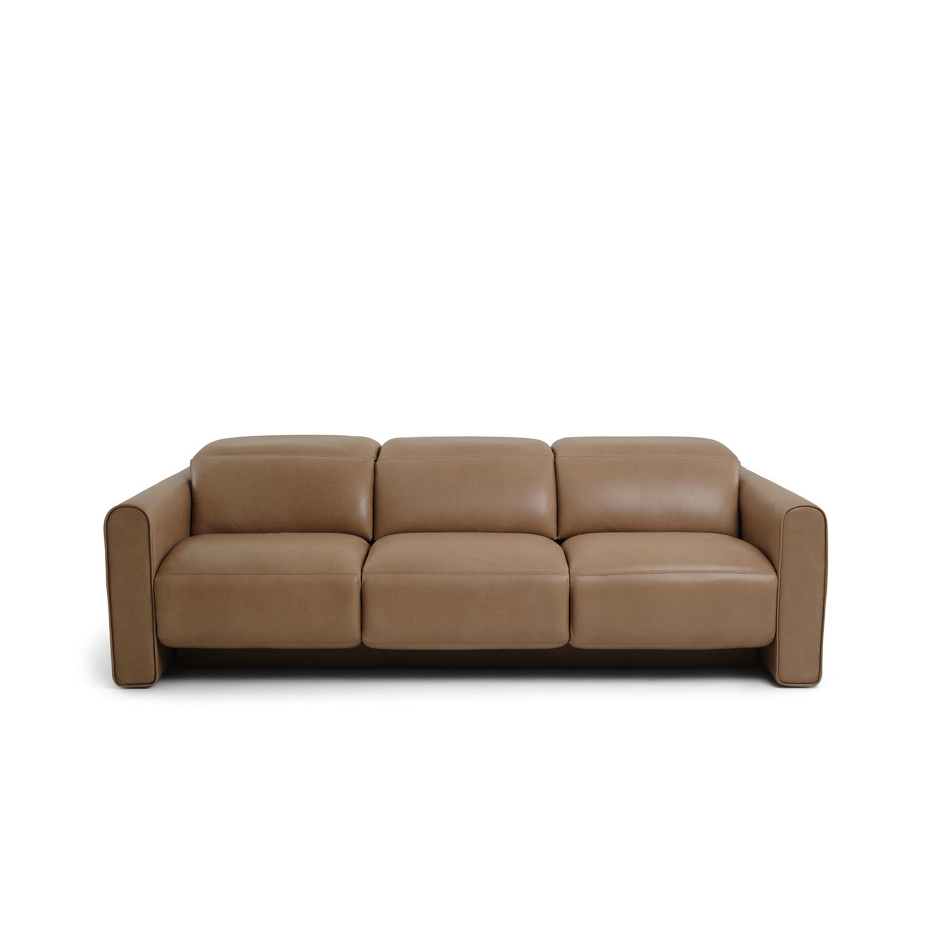 Tan leather sofa for living room, stylish and comfortable seating.