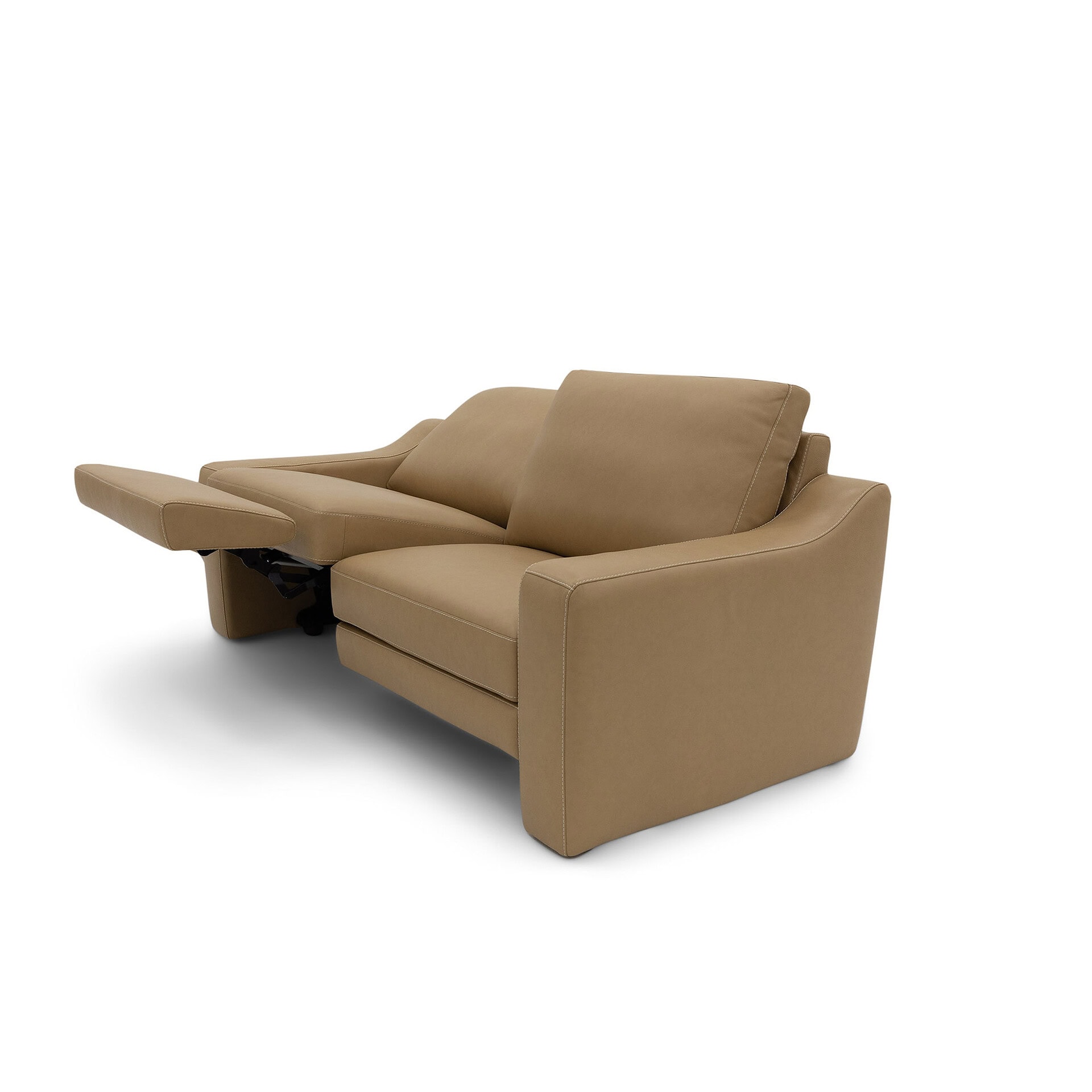 Reclining beige sofa with plush cushions, perfect for living room comfort and style.