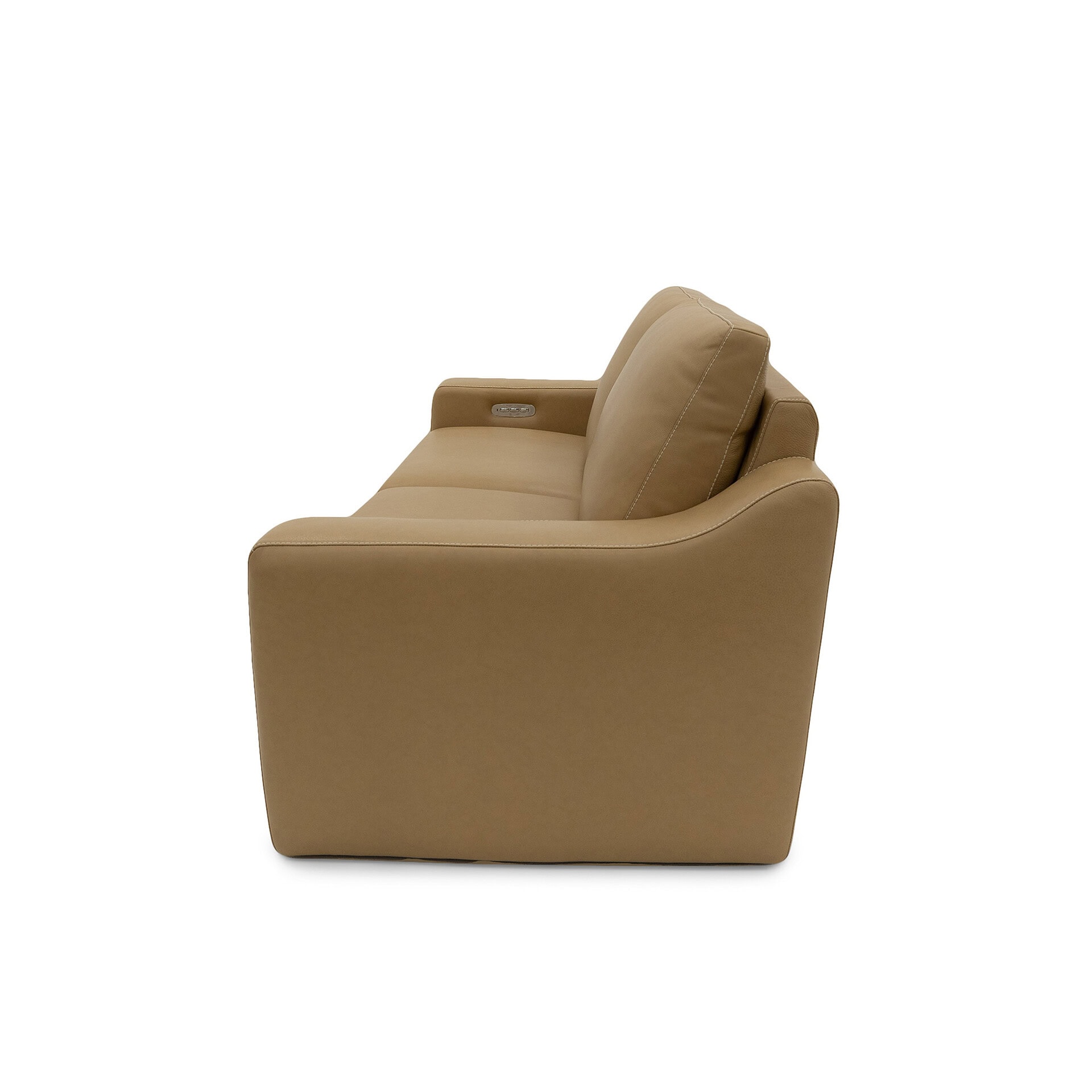 Recliner sofa in beige upholstery, perfect for living room comfort and style.