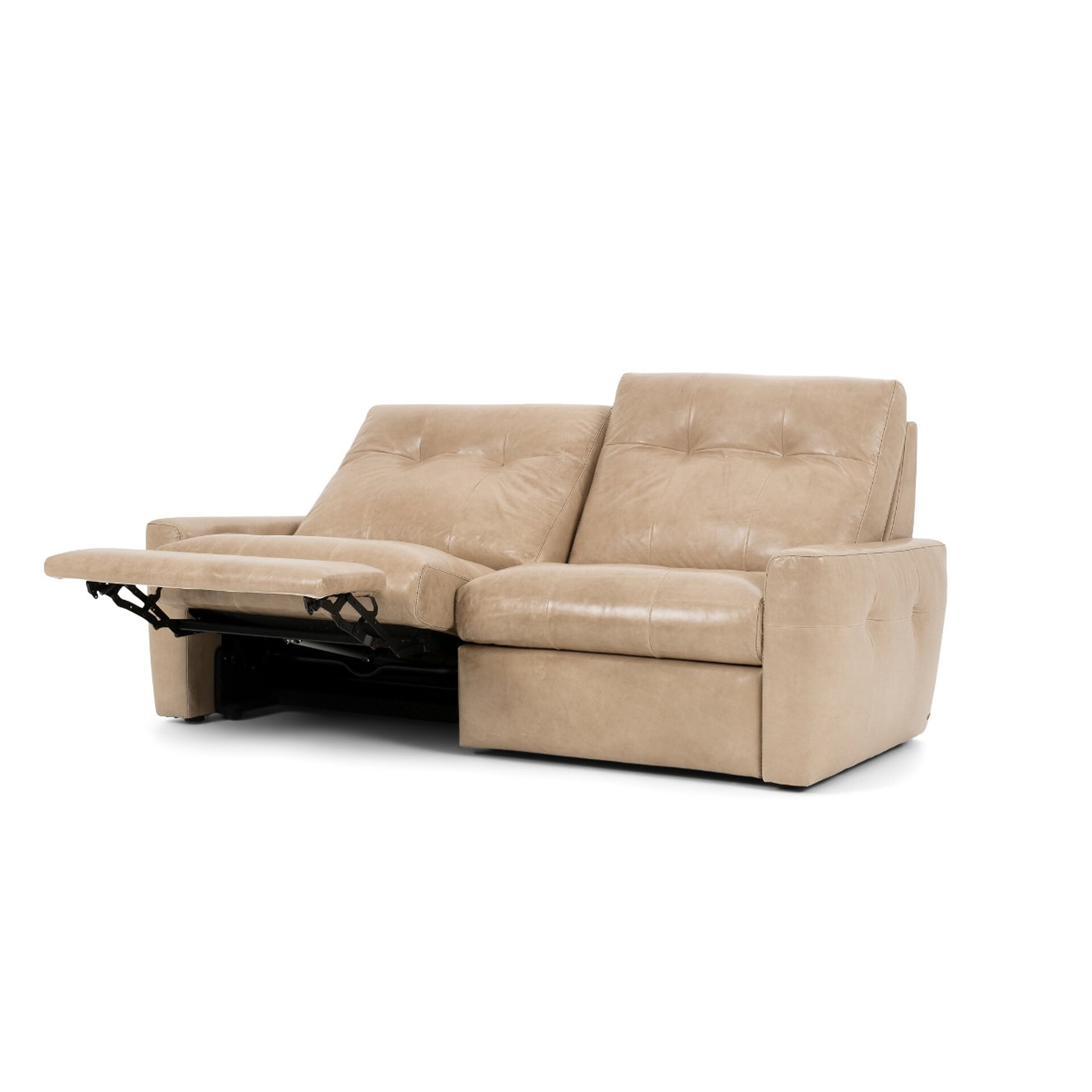 Beige sofa with recliner function, perfect for modern living room comfort and style.