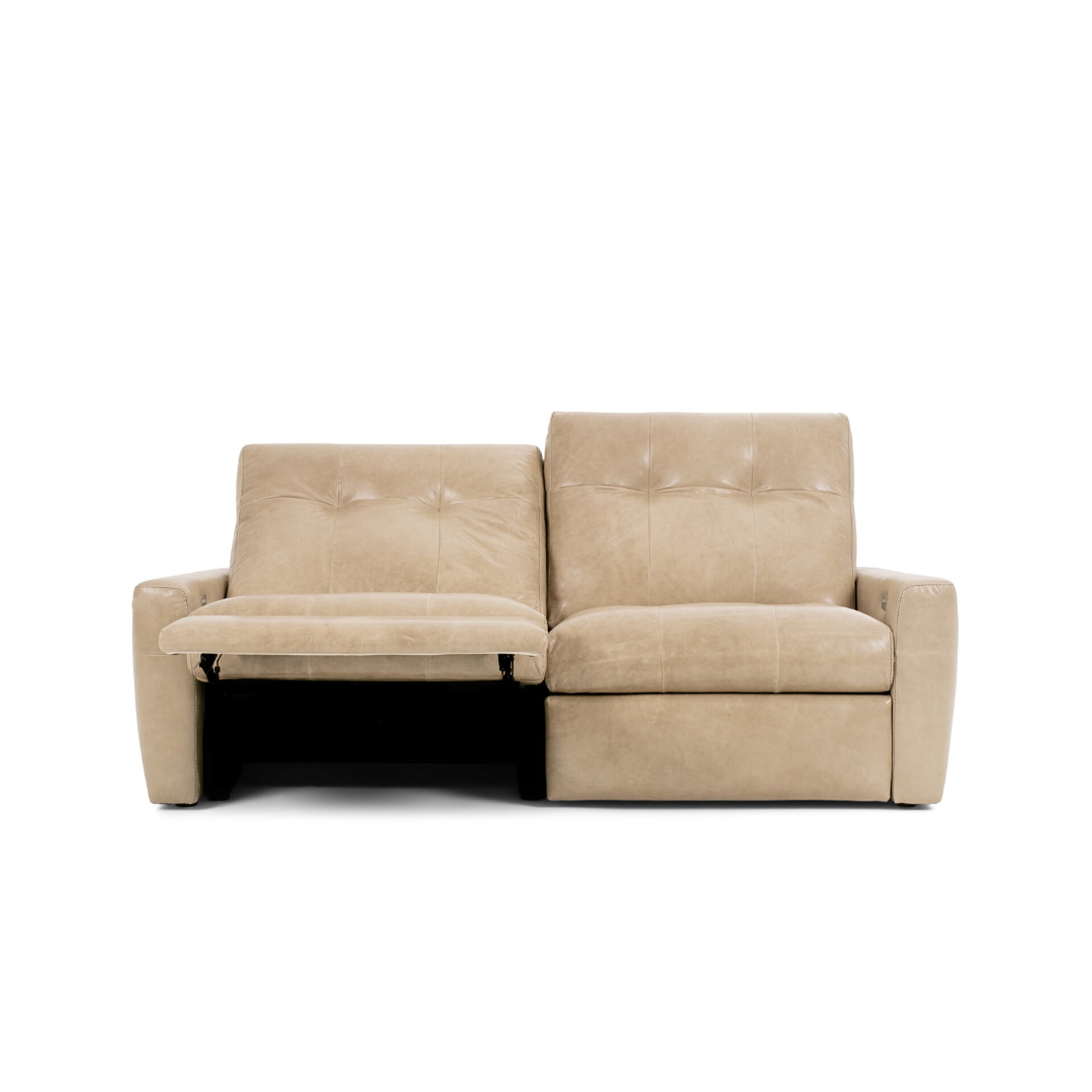 Beige sofa with plush cushions and armrests, ideal for living room comfort.