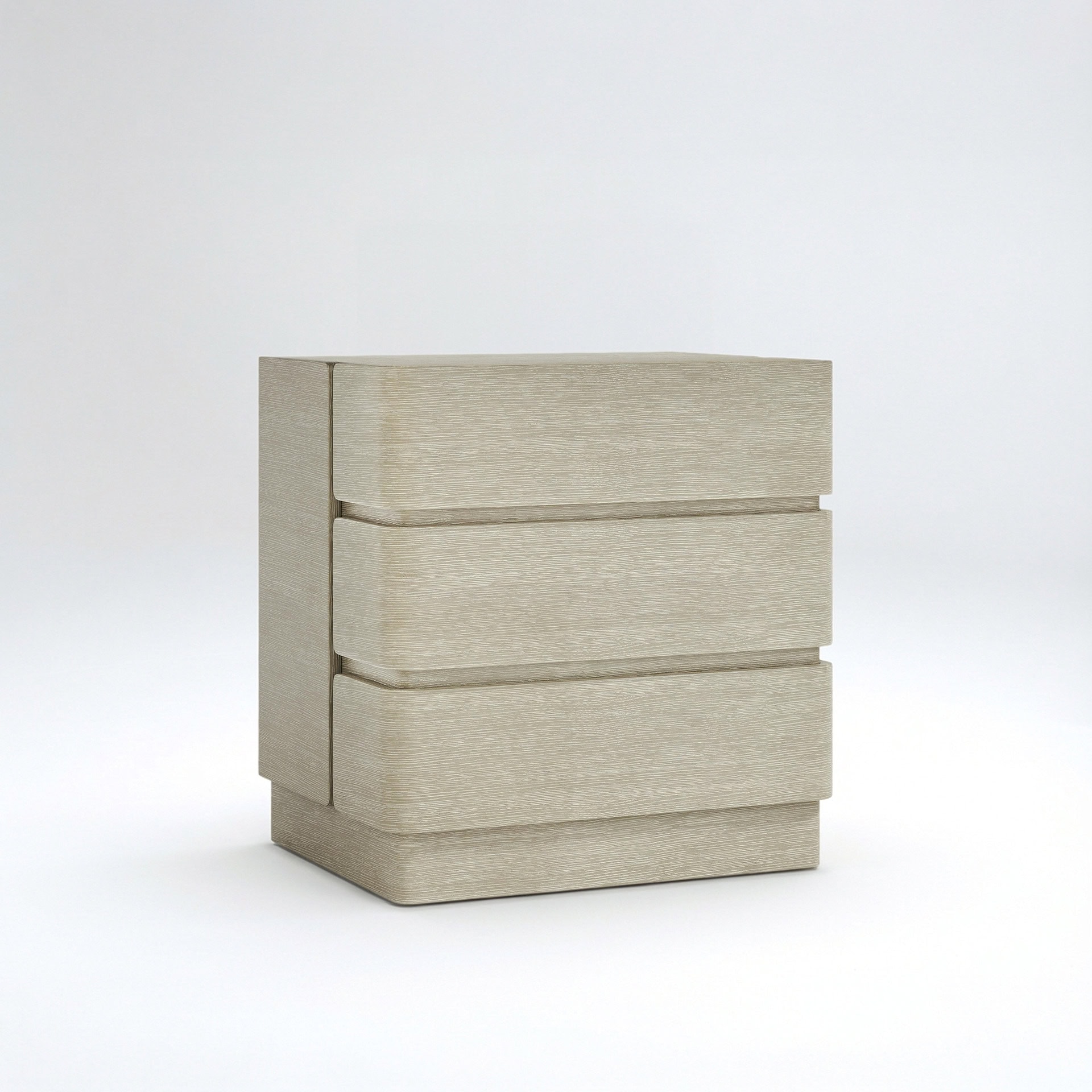 Elegant wooden dresser with three spacious drawers for bedroom storage.