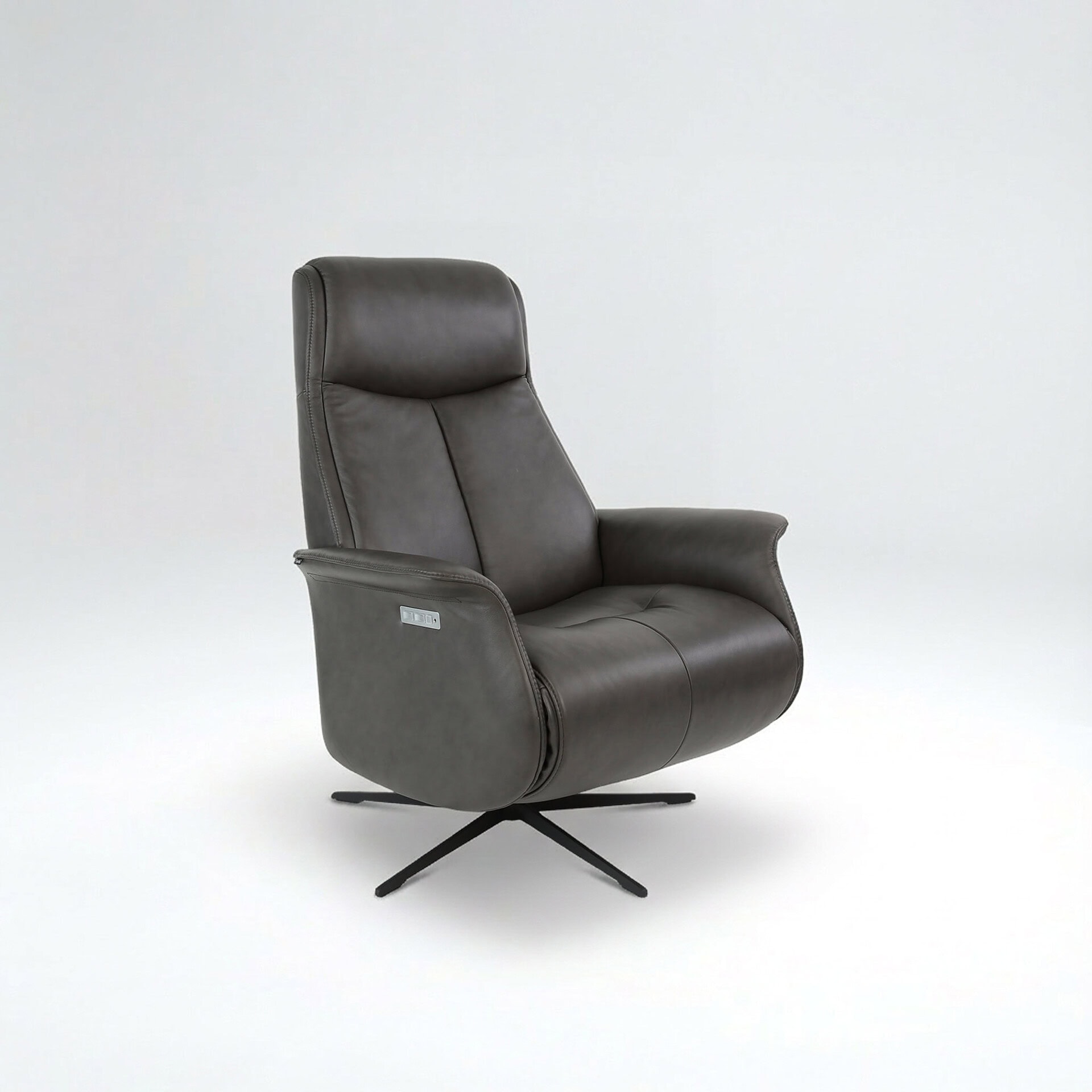 Elegant black leather office chair with ergonomic design and swivel base.