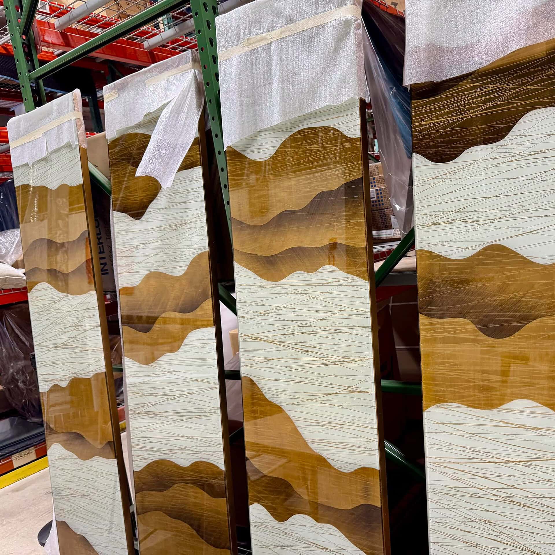 Wood and glass wall art panel for interior design.