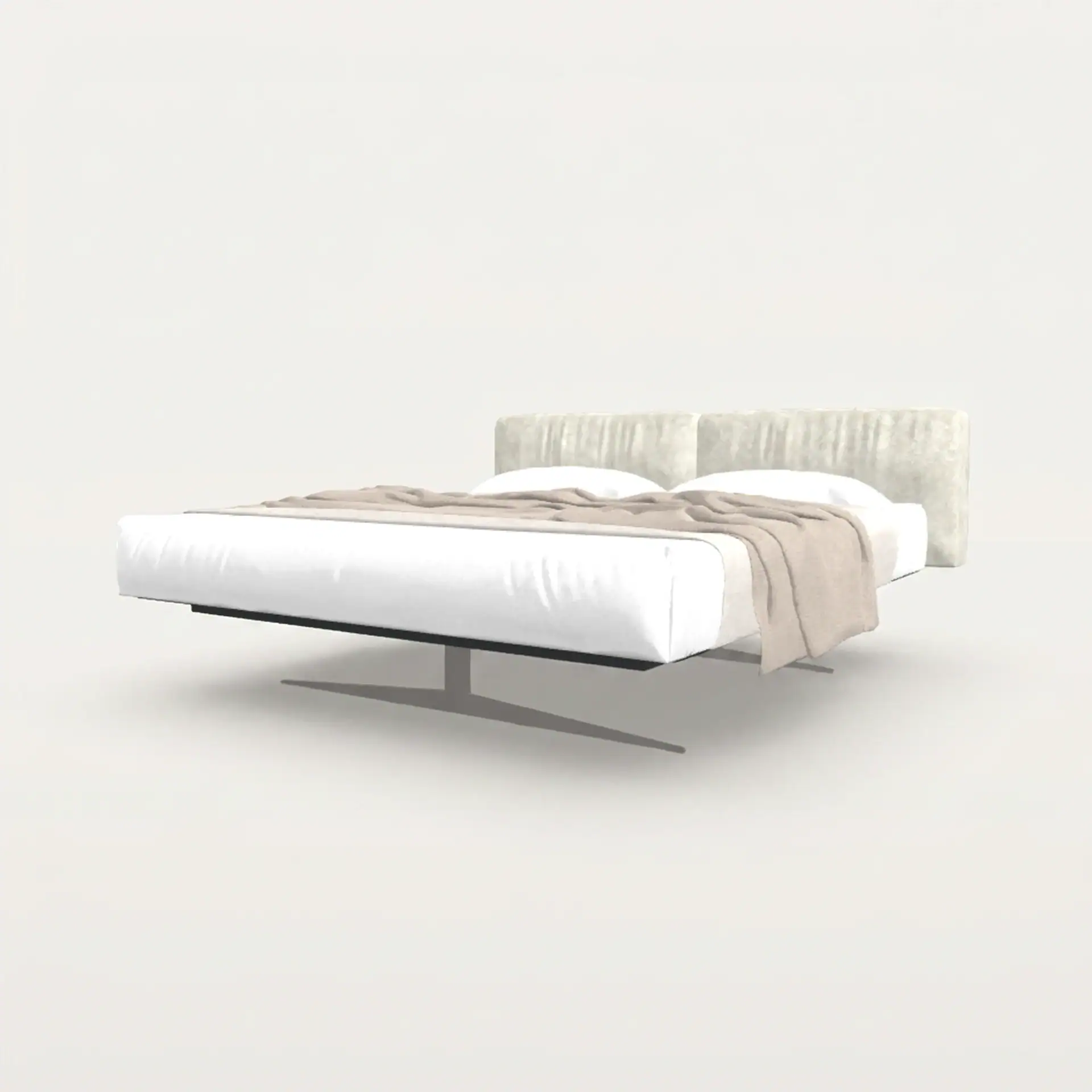 Modern Lago Steel Soft King Bed with upholstered headboard and neutral bedding.