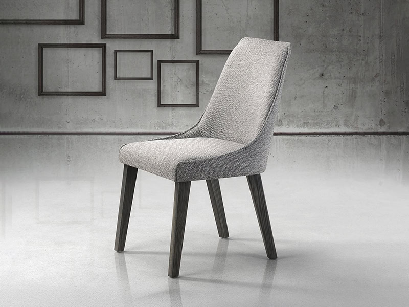 Modern upholstered dining chair with wooden legs for stylish home decor.