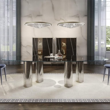 Elegant modern marquee product display with sleek black and chrome accents.