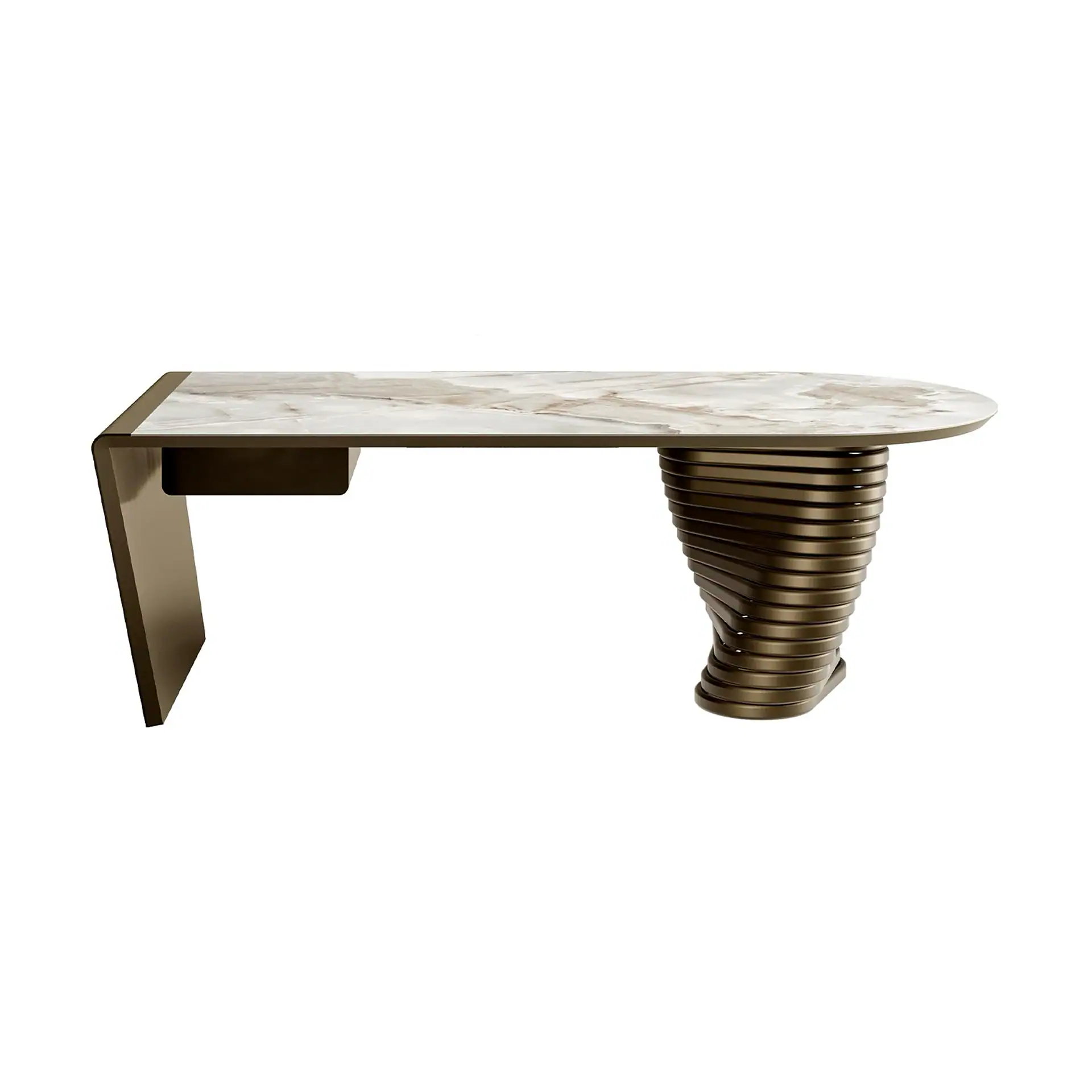 Sklar Furnishings Rotolo sculptural executive desk with marble top and unique base.