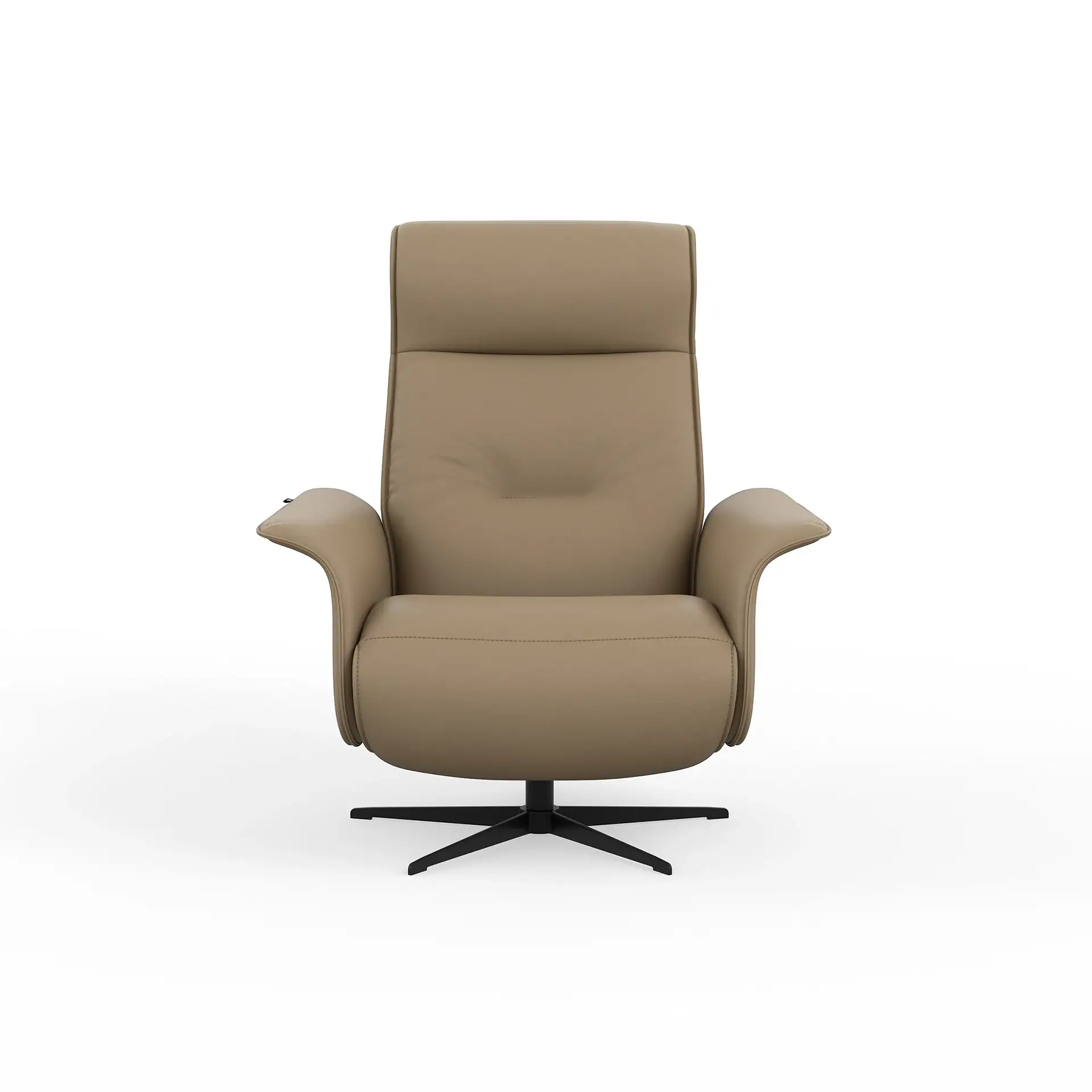 A light brown high-back armchair with a black four-pronged star base, centered on a white background.