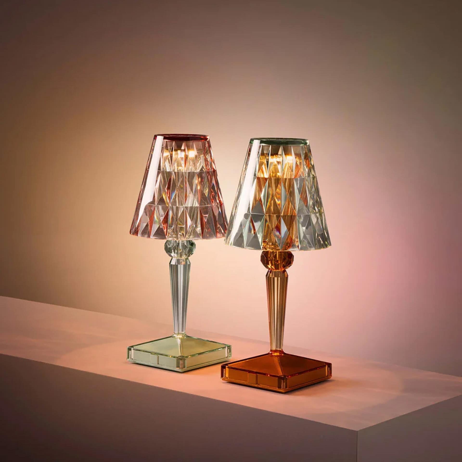 Crystal table lamps with geometric design for stylish home lighting.
