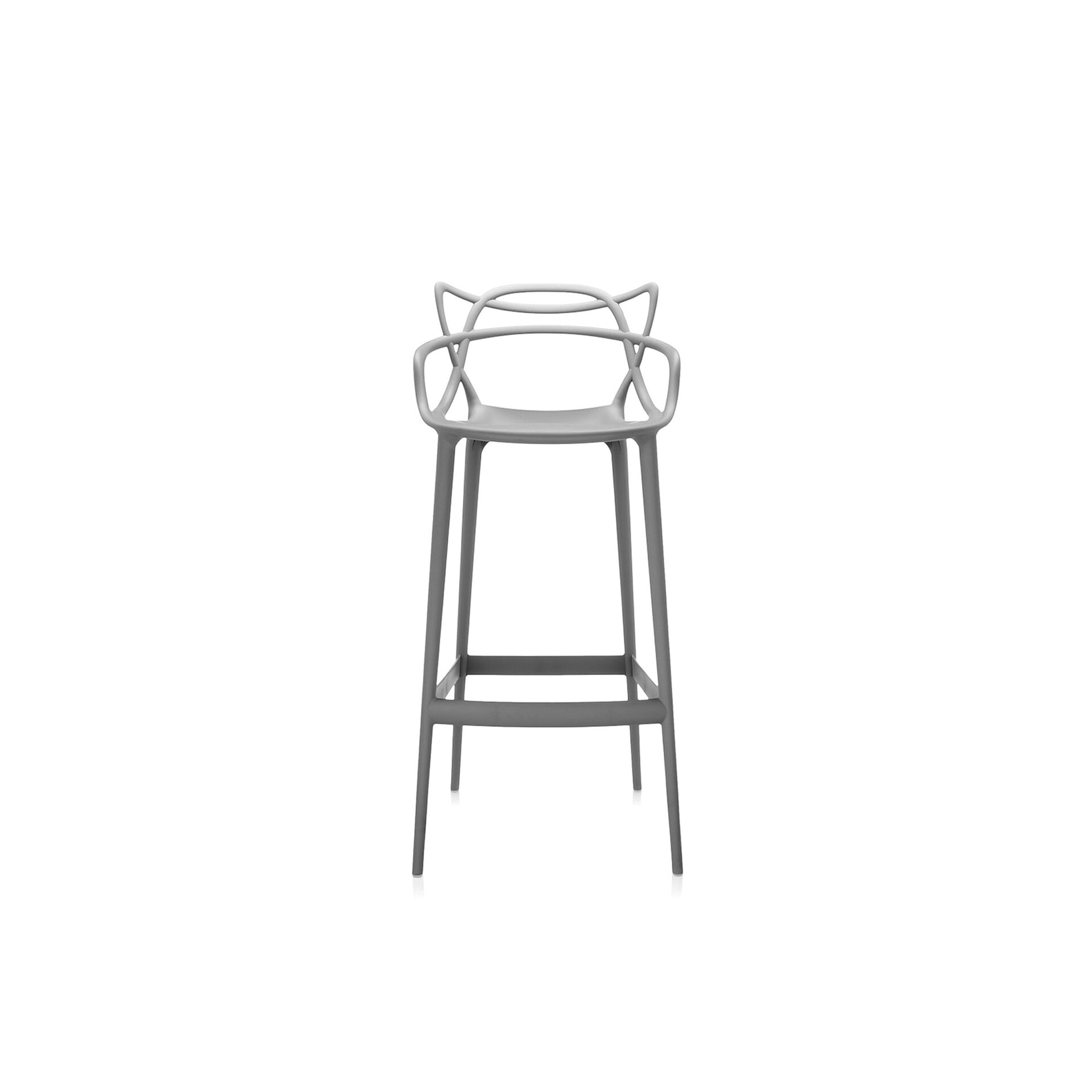 White bar stool with distinctive armrest, sleek modern style, perfect for contemporary kitchens or b.