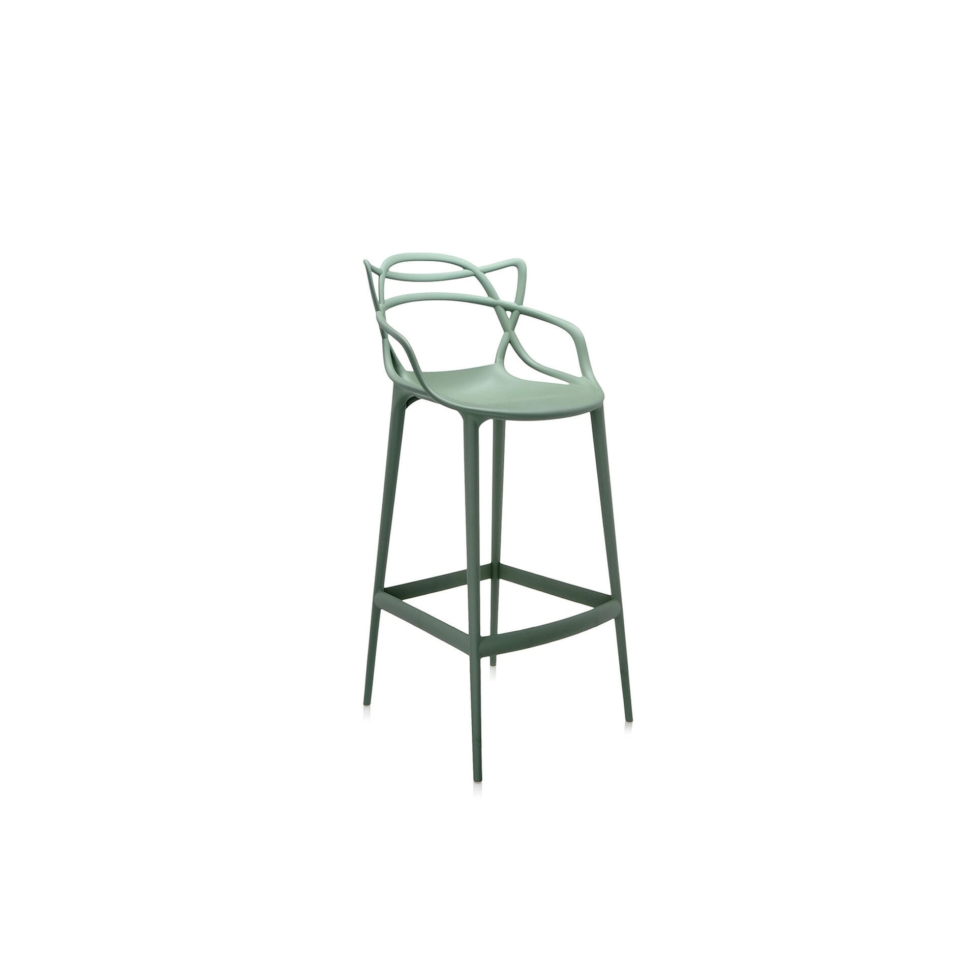 Modern green bar stool with sleek design and comfortable backrest.