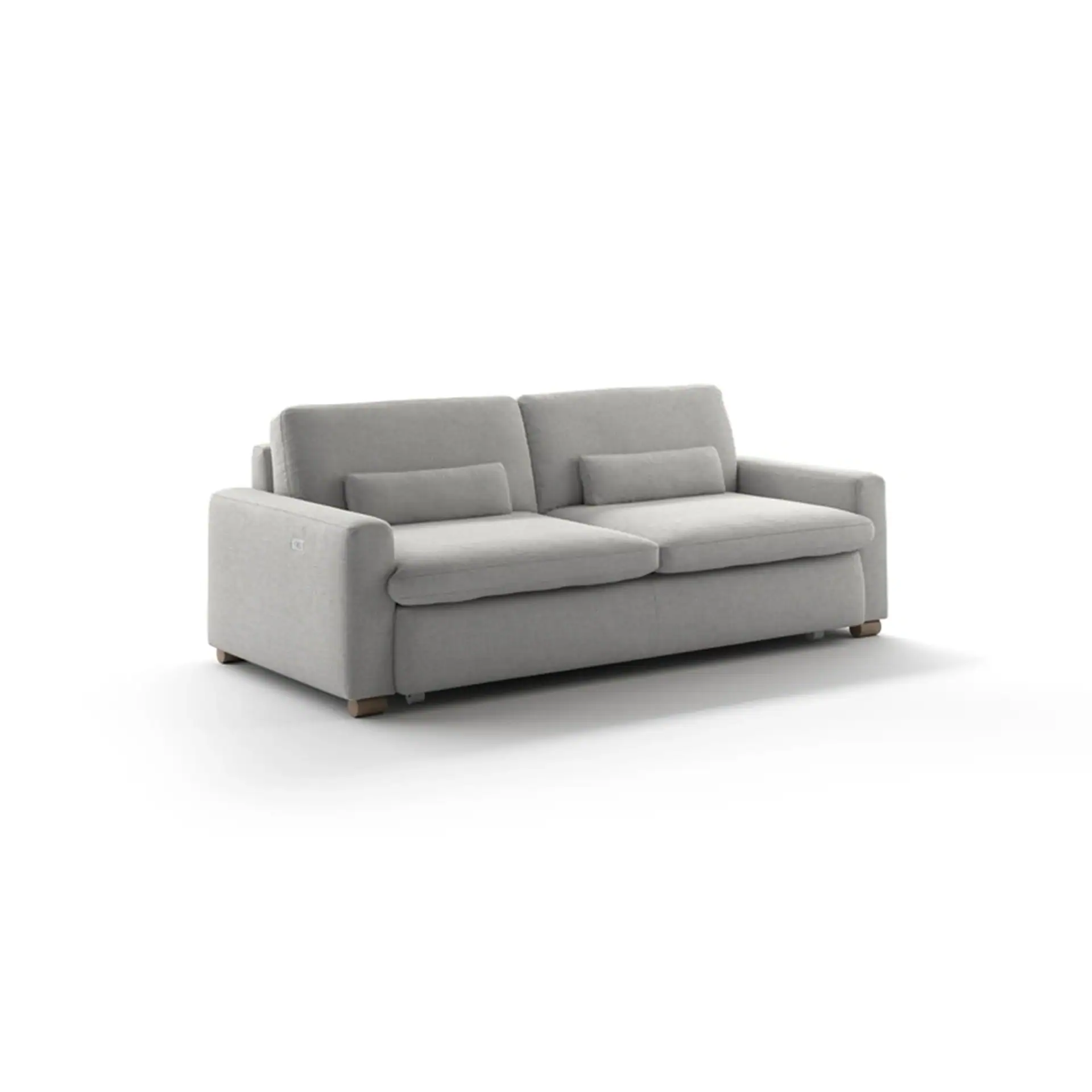 A light grey two-seater sofa with two seat cushions, two back cushions, and two lumbar pillows, on a white background.