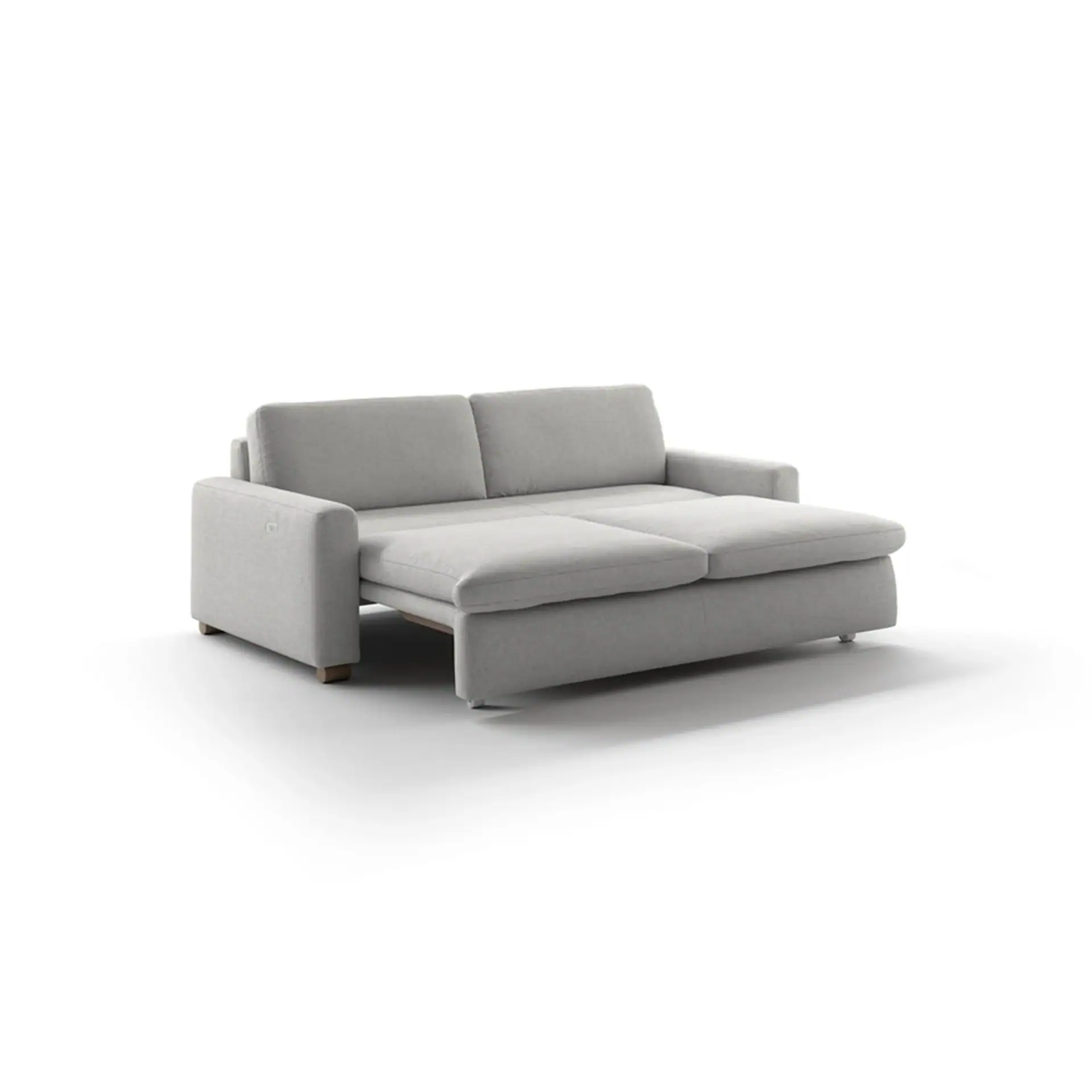 A light gray sofa with a pull-out extended section, shown on a white background.