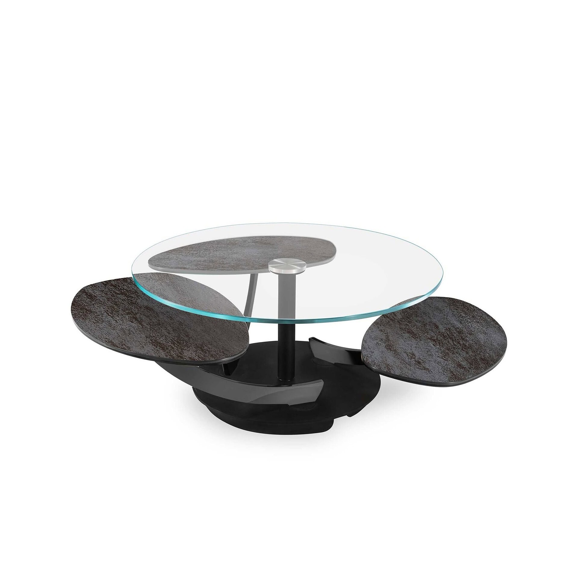 Modern glass and stone coffee table with a contemporary design.