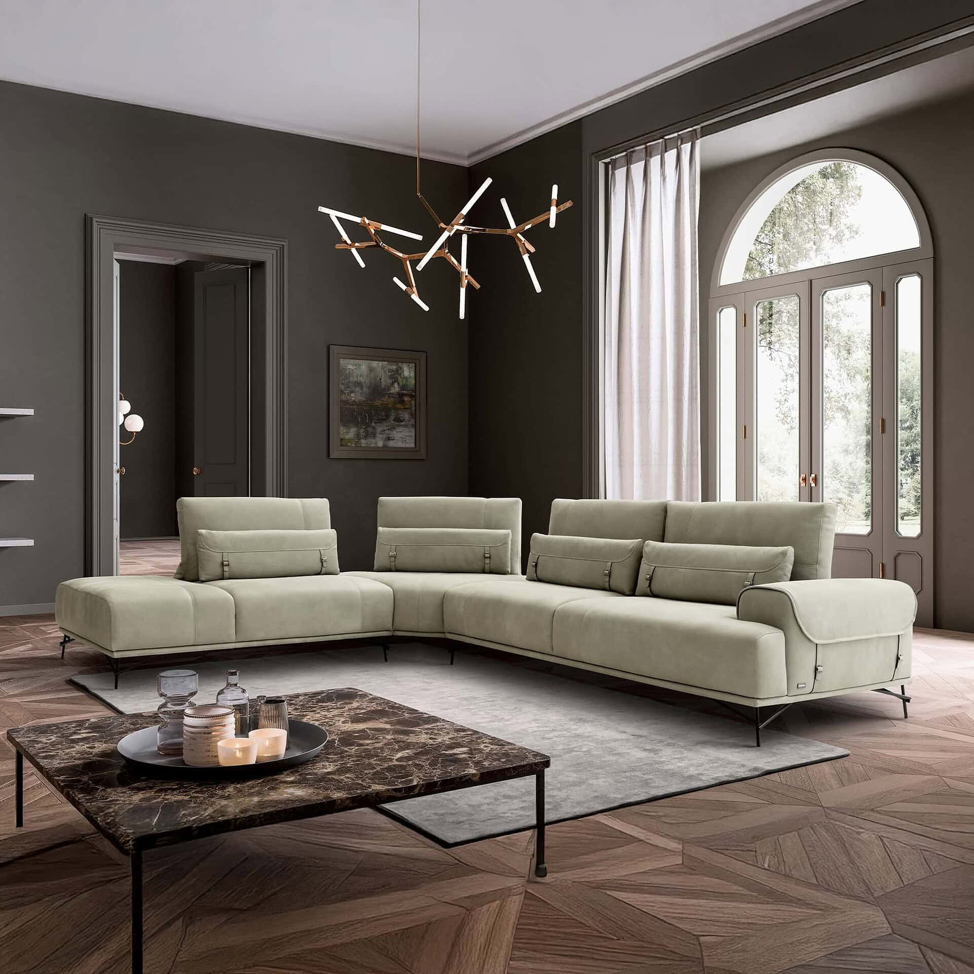 Modern Sirio sectional sofa in a stylish living room setting.