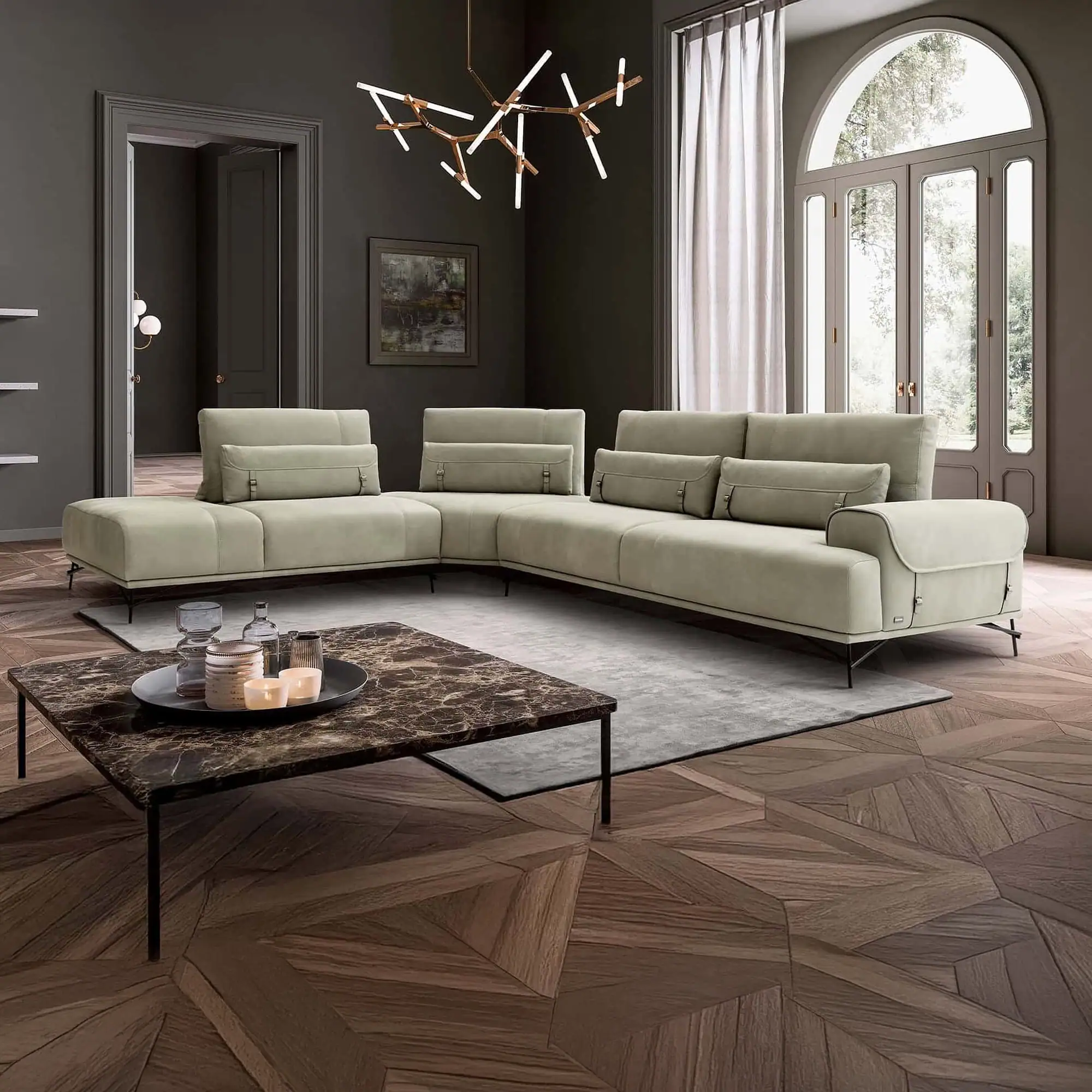 Sklar Furnishings Sirio modular sofa in a modern living room.