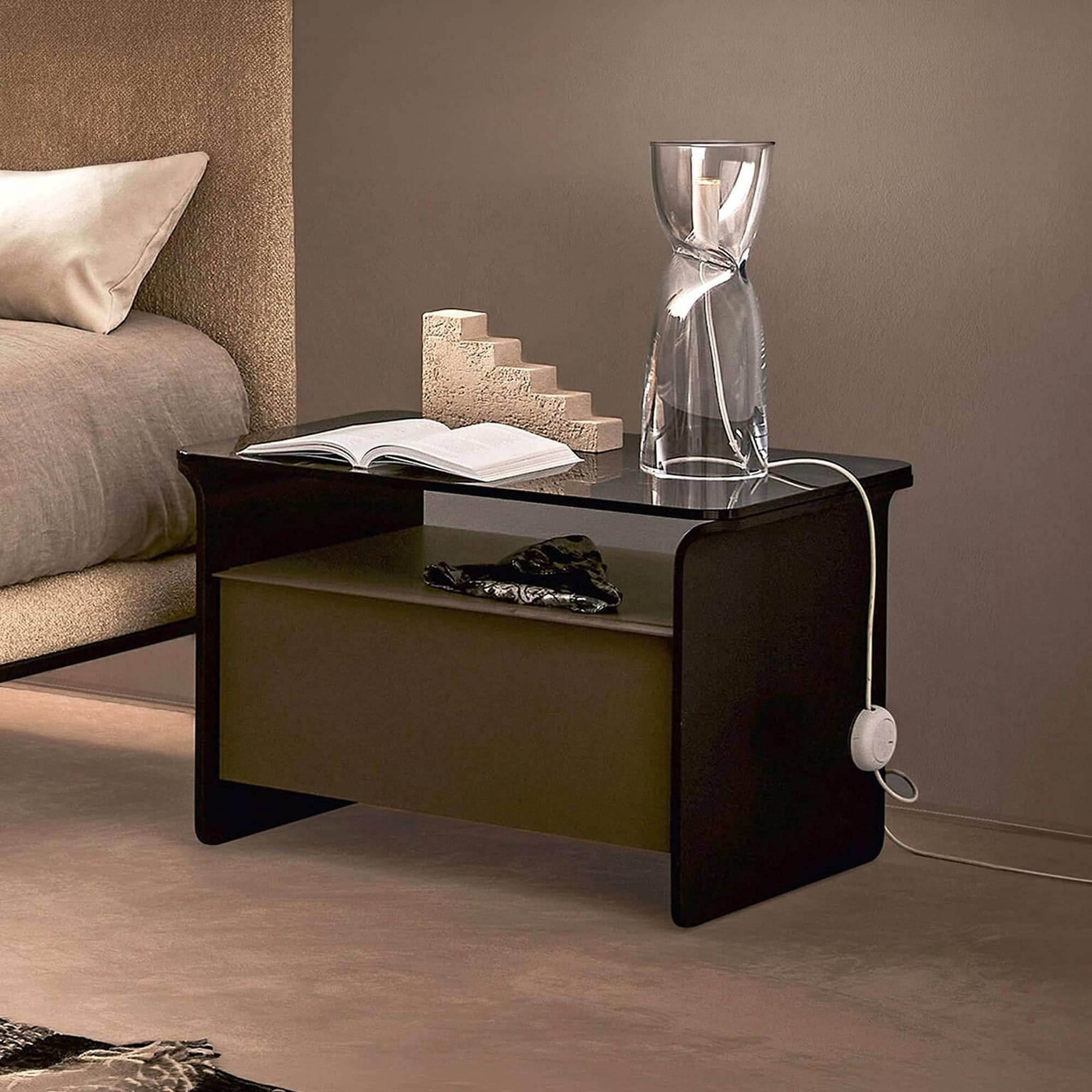 Glass Top Nightstand with modern design by Sklar Furnishings. Perfect for contemporary bedrooms.