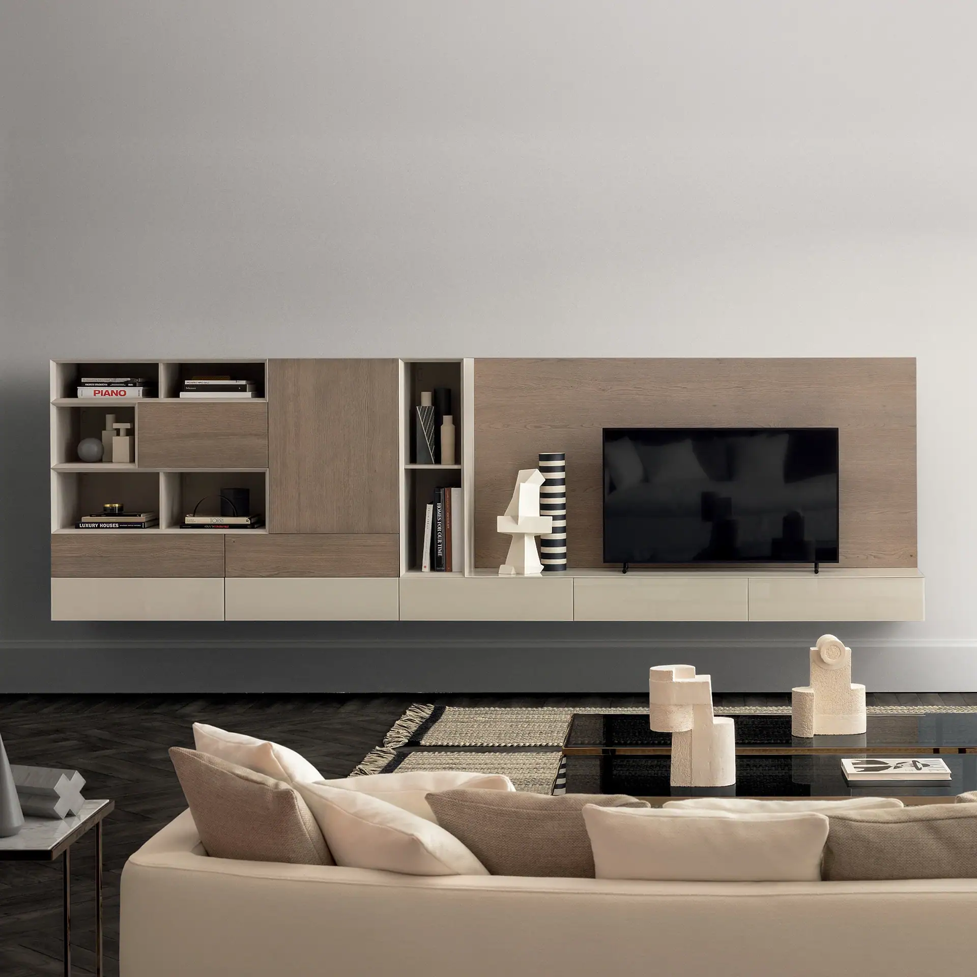 Sklar Furnishings Spazio Wall Unit with TV and storage compartments.
