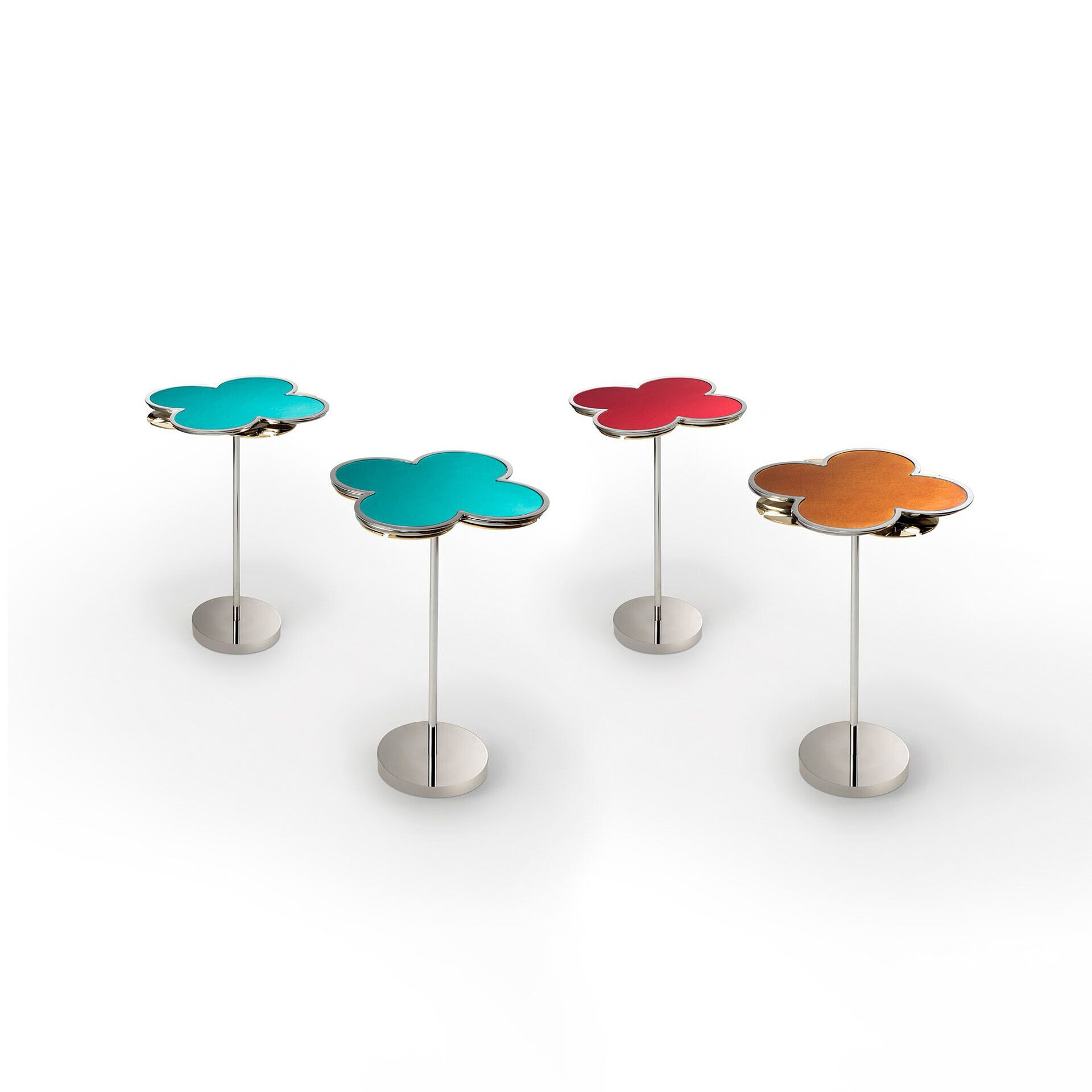 Stylish flower-shaped side tables in vibrant colors for contemporary living spaces.