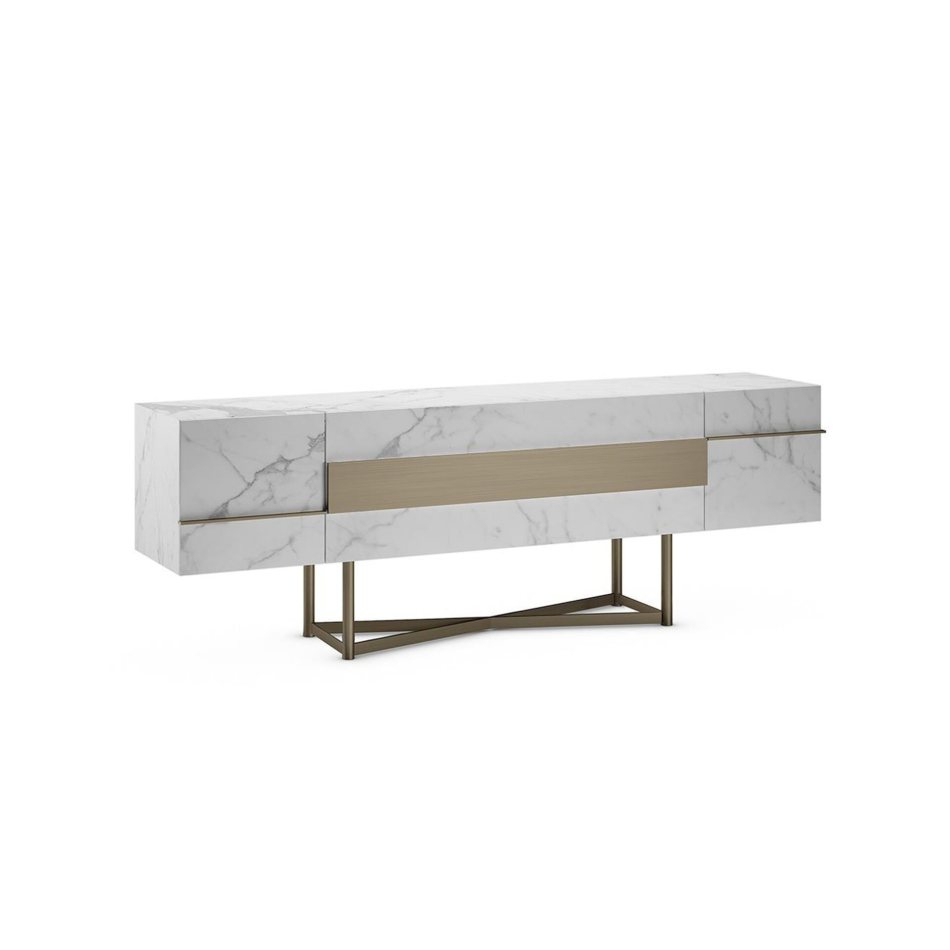 Elegant marble sideboard with gold accents, perfect for contemporary living spaces.