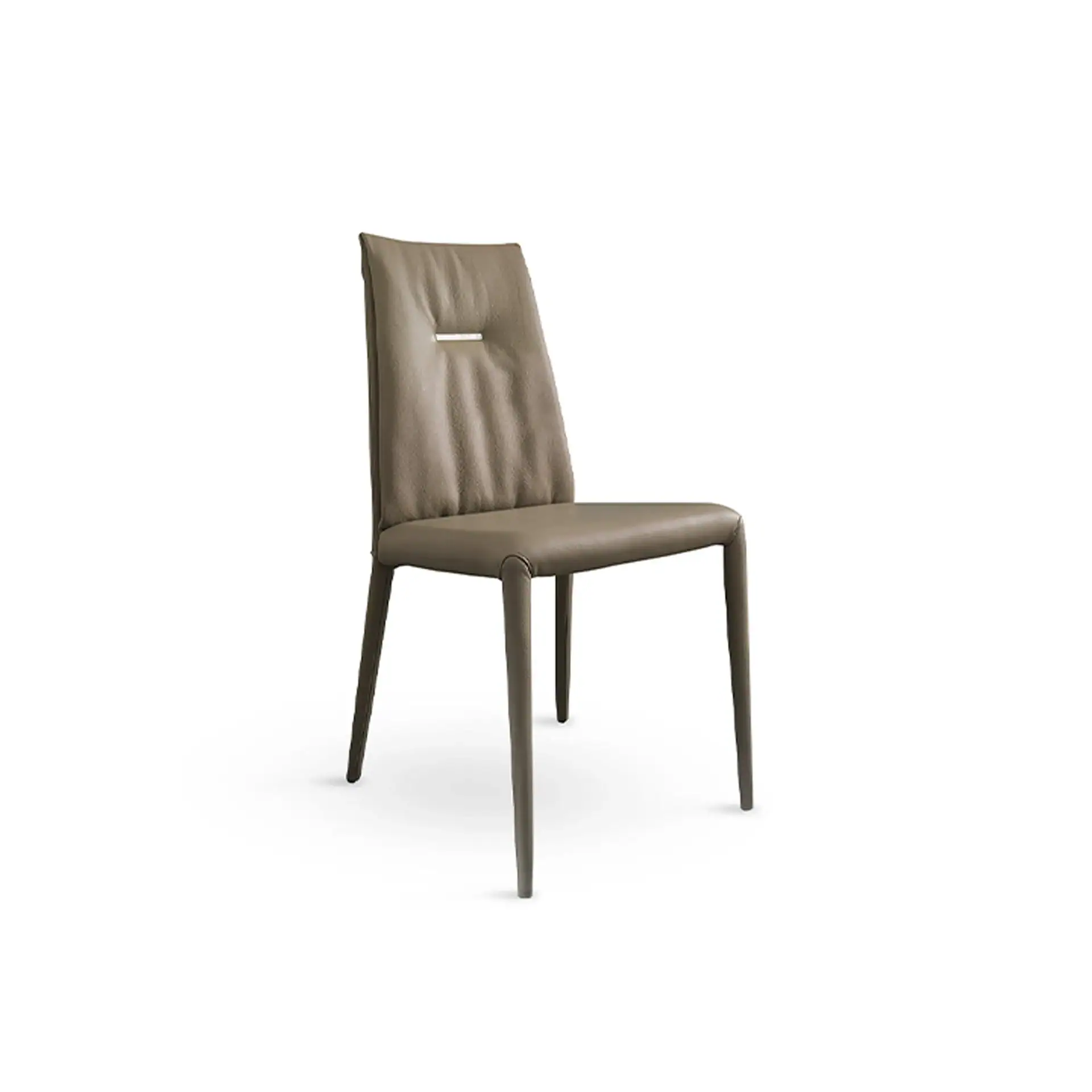 Sklar Furnishings dining chair with beige upholstery and wooden legs.