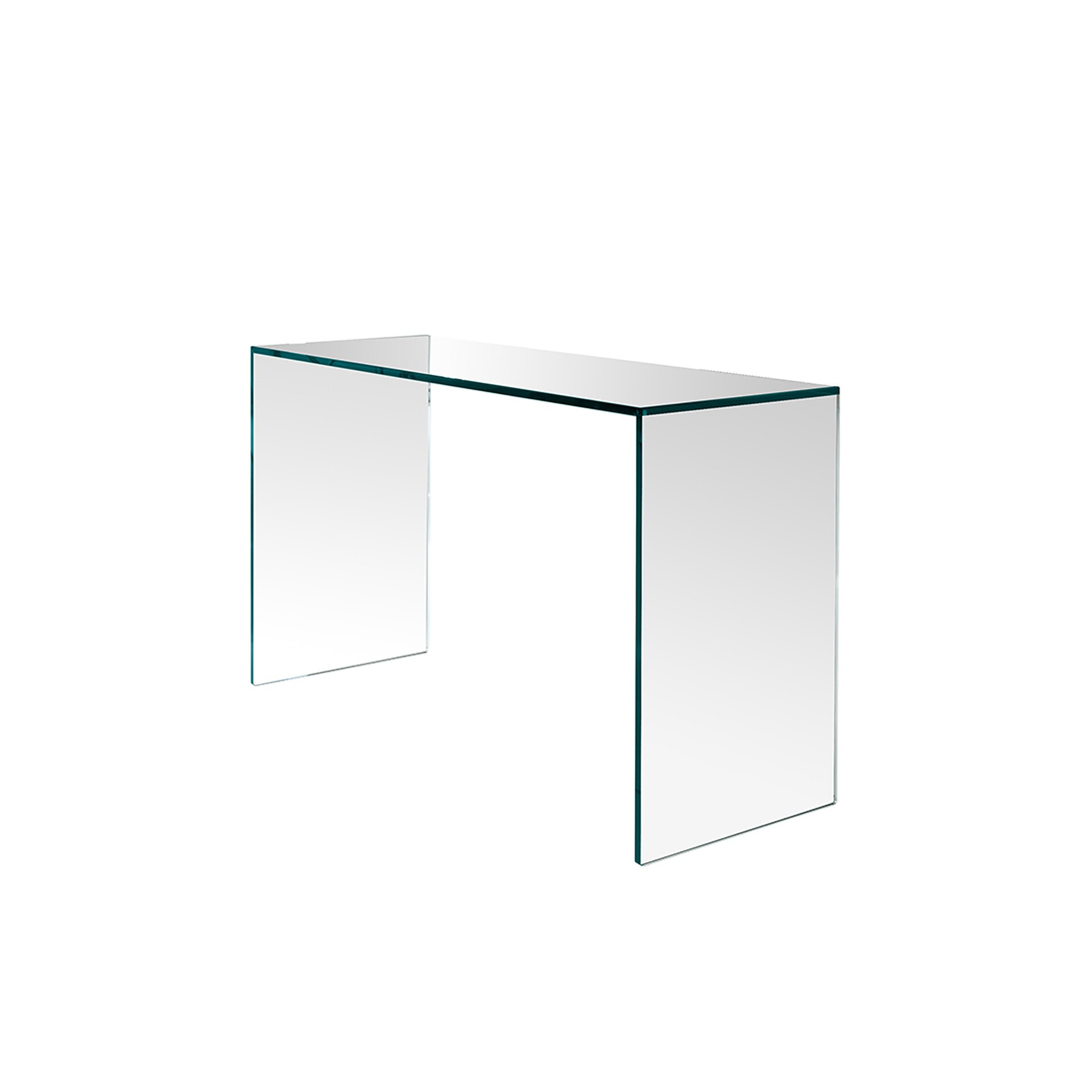 Modern glass console table with sleek design and transparent finish.