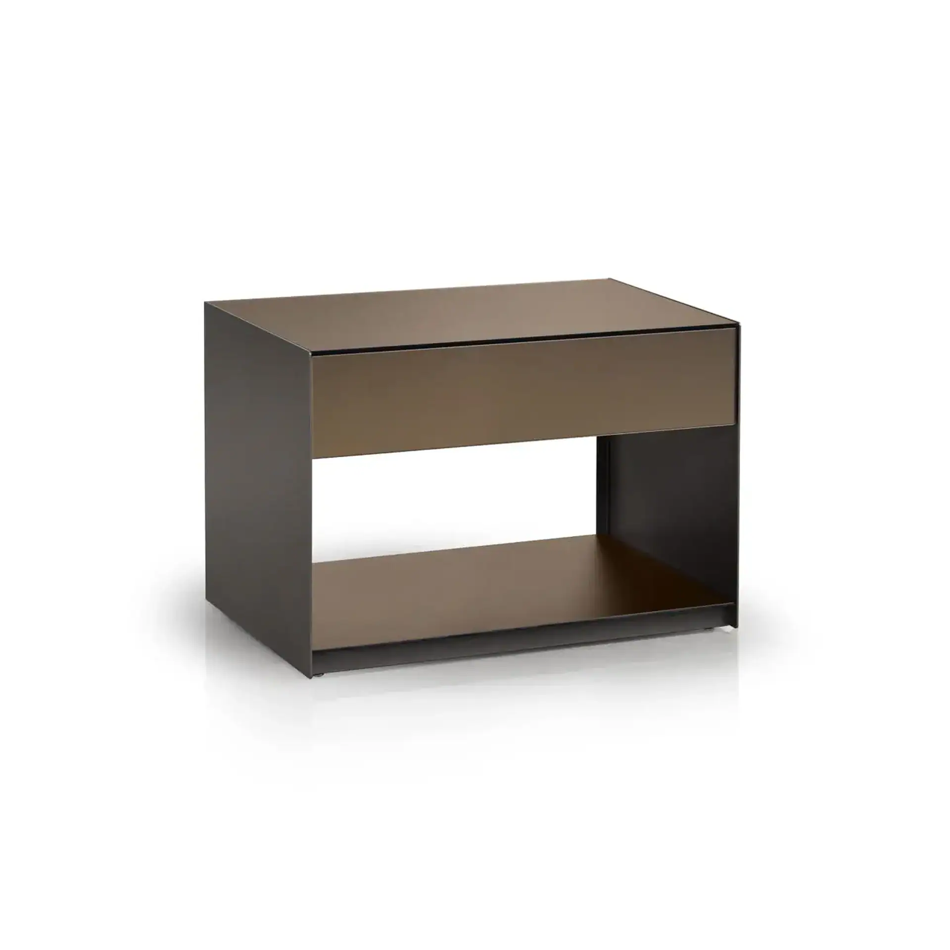 Sklar Furnishings nightstand with open shelf and drawer in a modern style.