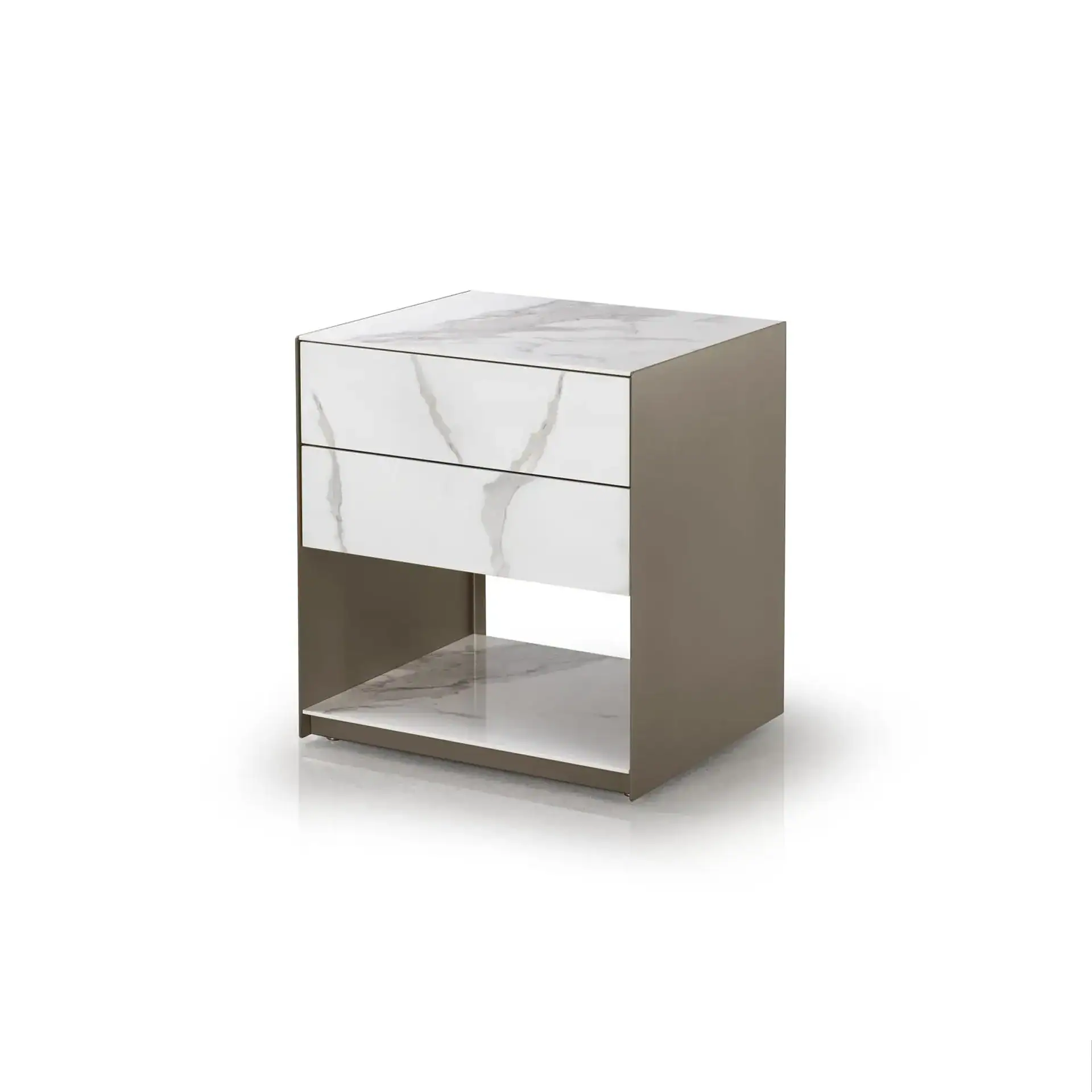 Sklar Furnishings Absolute Nightstand with marble top and open shelf.