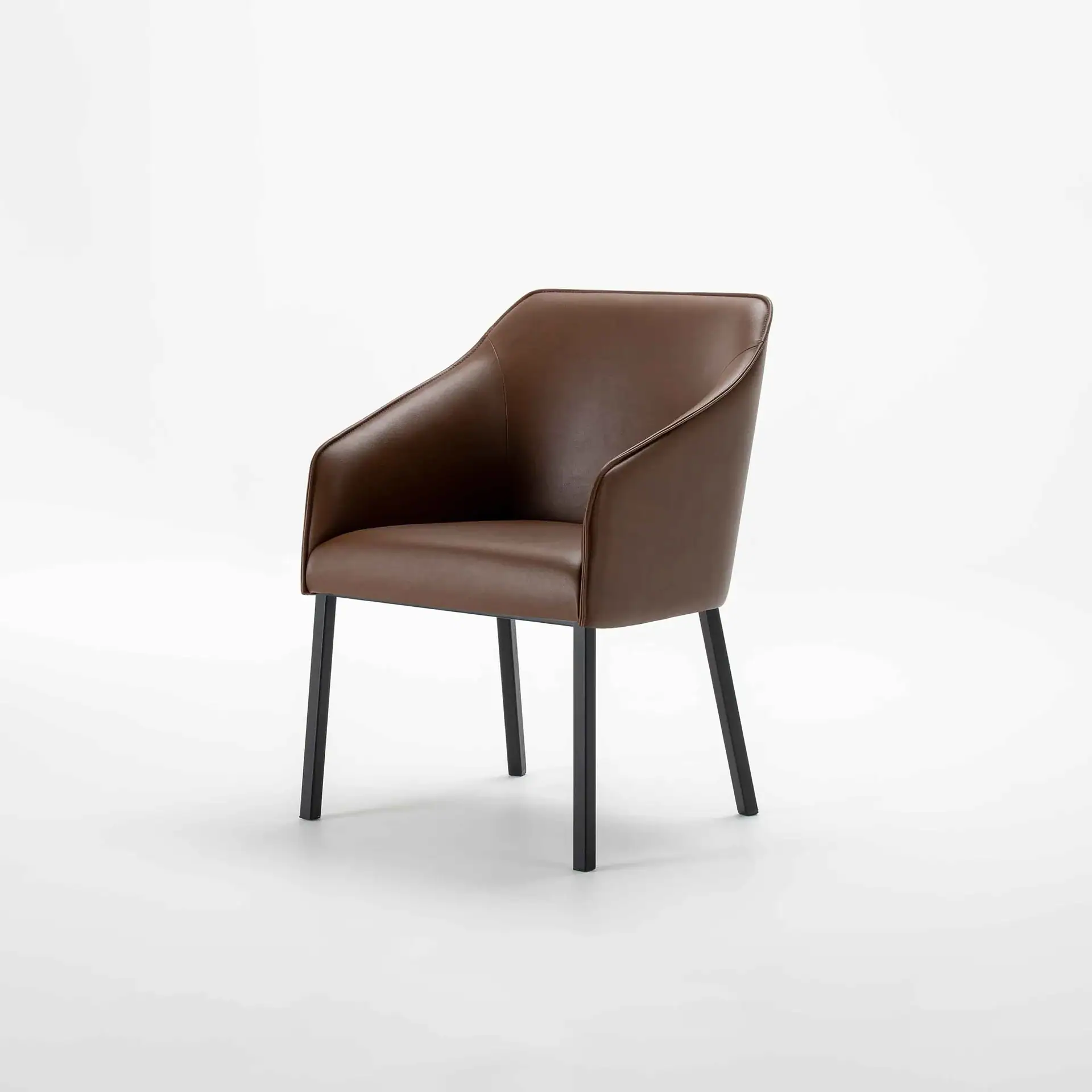 Stylish brown leather armchair with sleek design, perfect for contemporary living room settings.