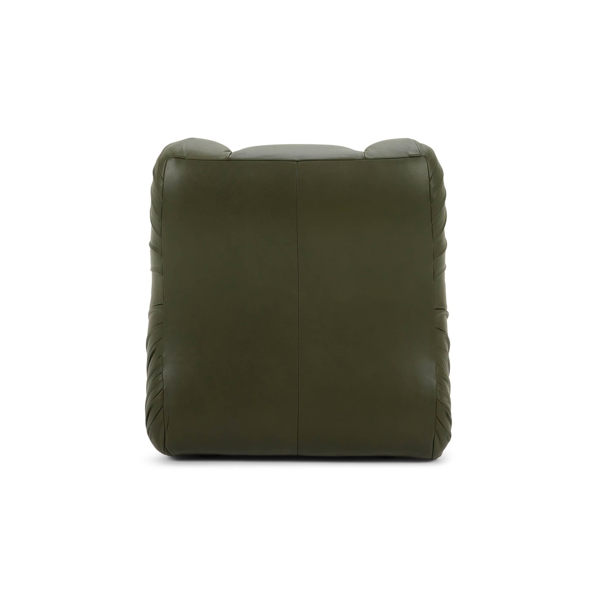 Elegant Orion sculptural accent chair in olive green leather.