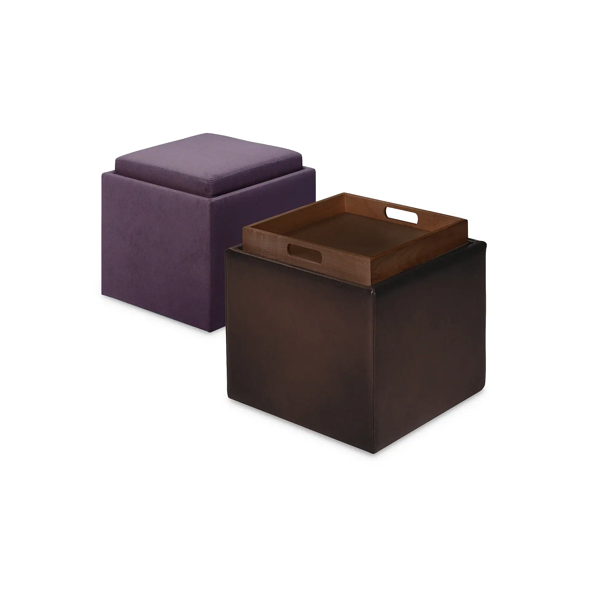 Uno Upholstered Storage Ottoman with purple and black options.