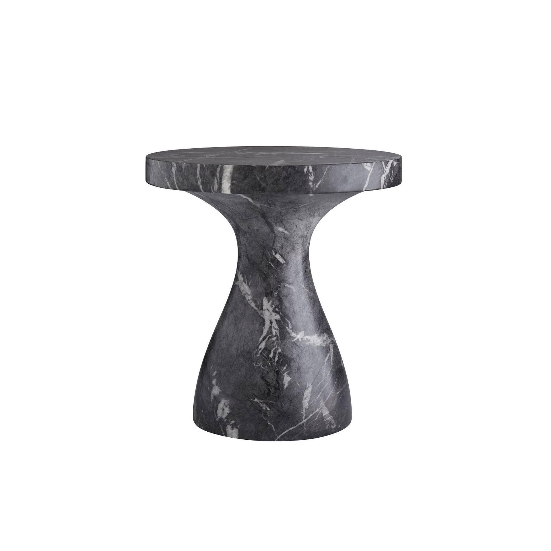 Elegant black marble Serafina side table with sculptural base.