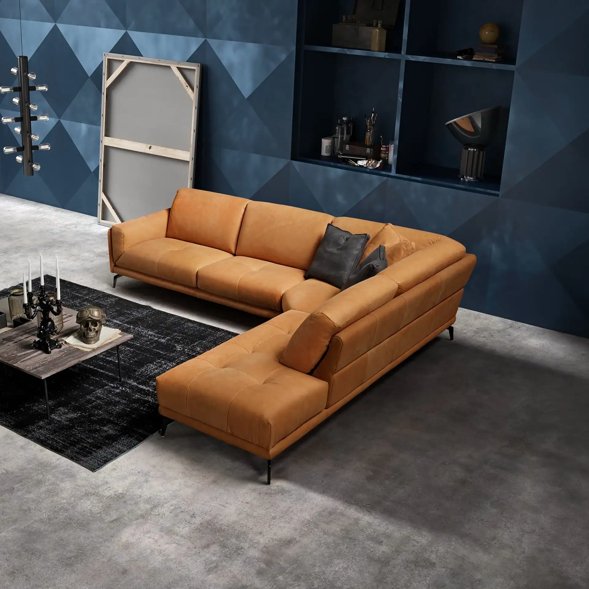 Sklar Furnishings Glamour Modular Sectional Sofa in a modern living room.