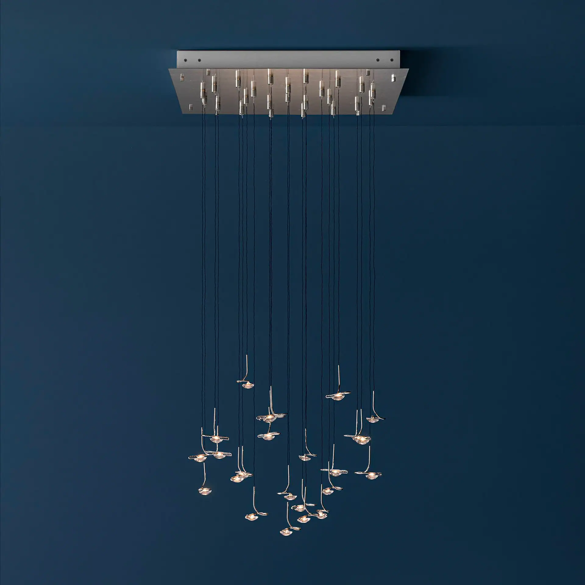 Sklar Furnishings Jackie O Sculptural Chandelier hanging from ceiling.