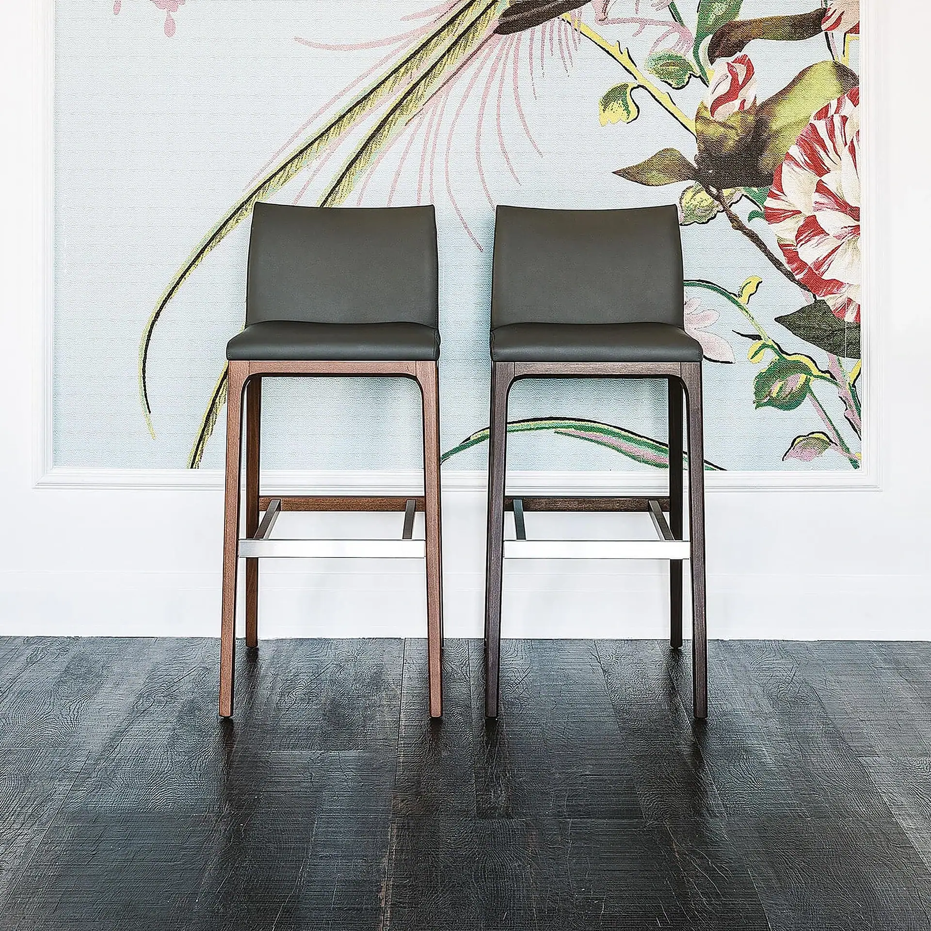 Sklar Furnishings Arcadia upholstered bar and counter stools in a modern setting.