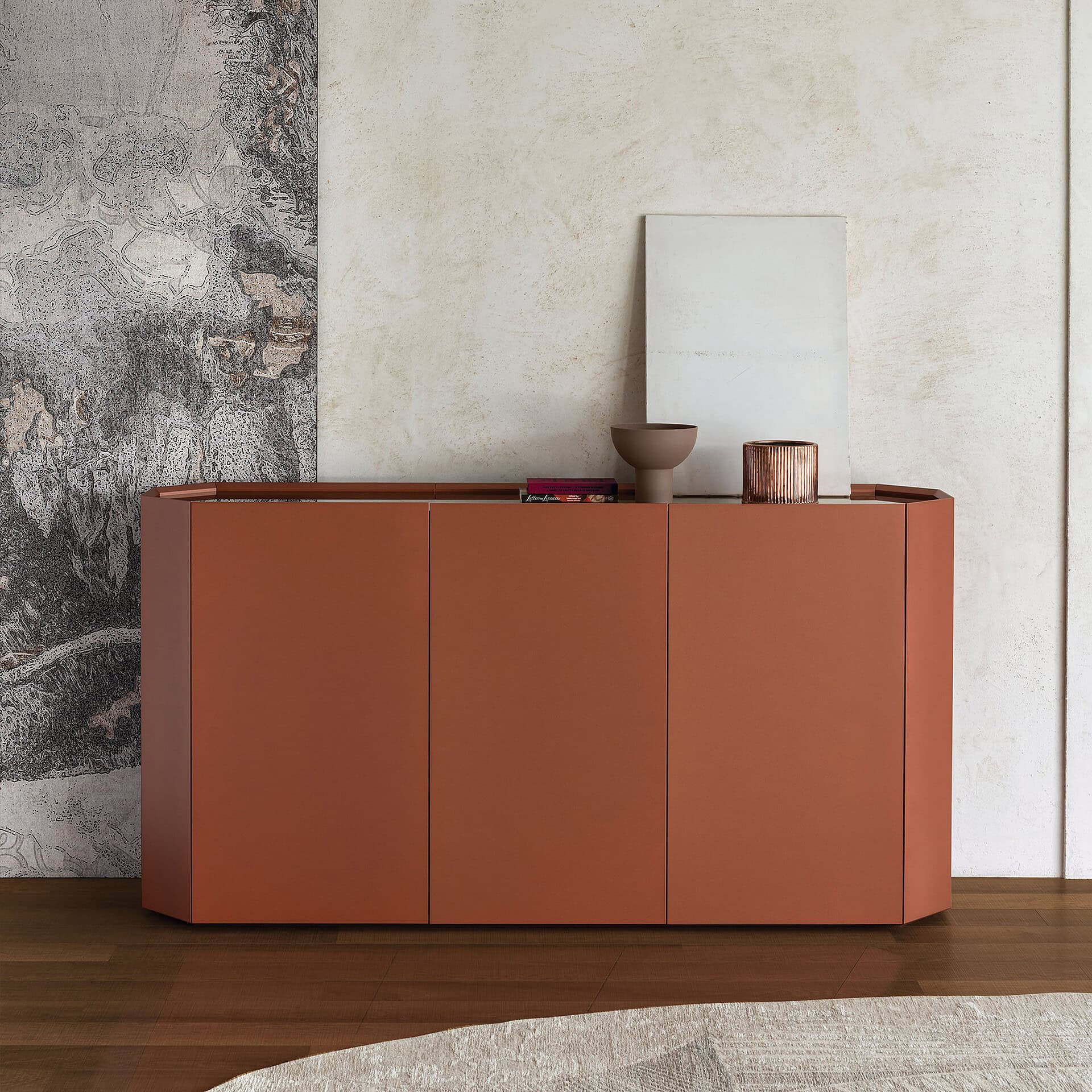 Modern Chelsea Sideboard in warm terracotta finish.