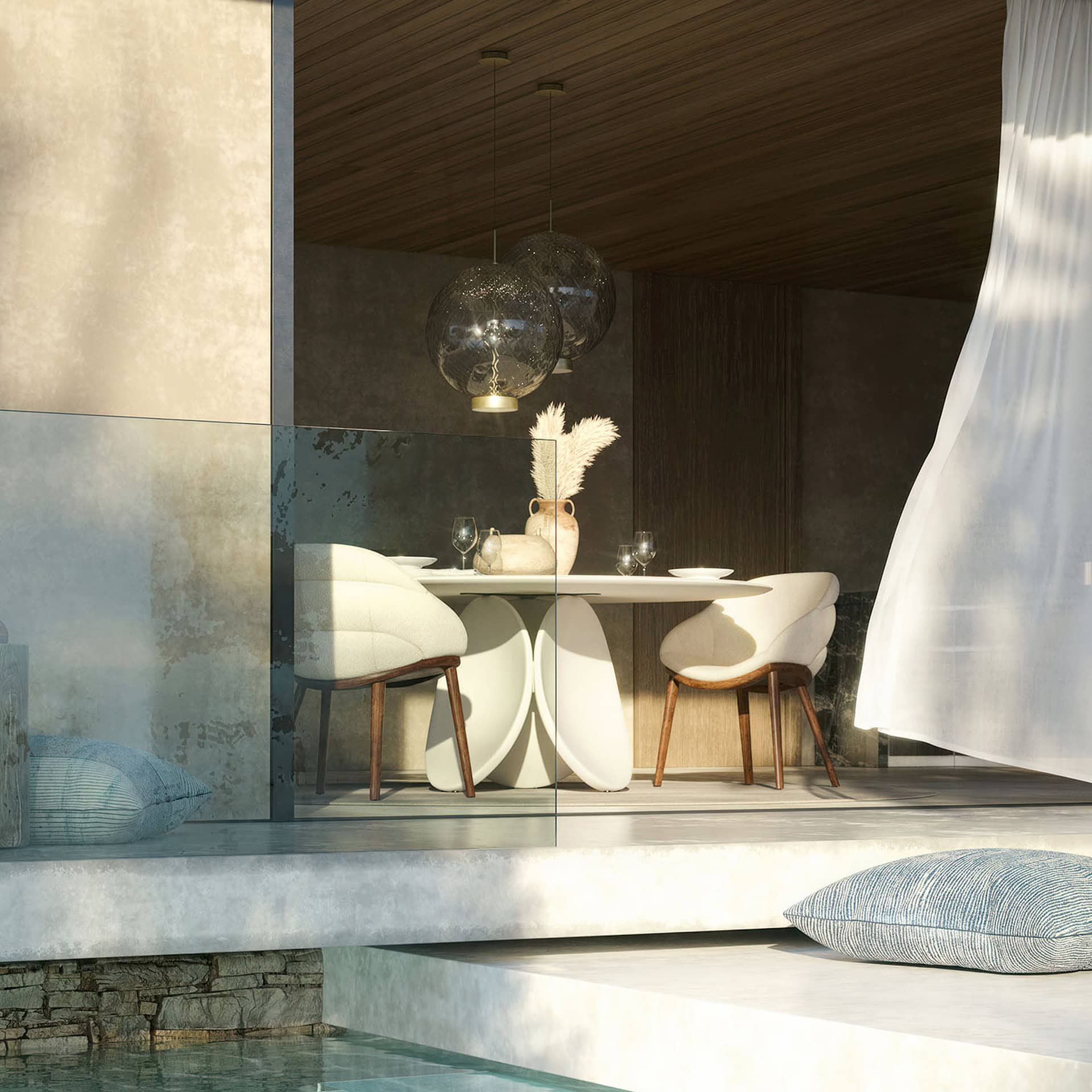 Elegant Maxim Argile round dining table with modern design. Perfect for contemporary dining spaces.