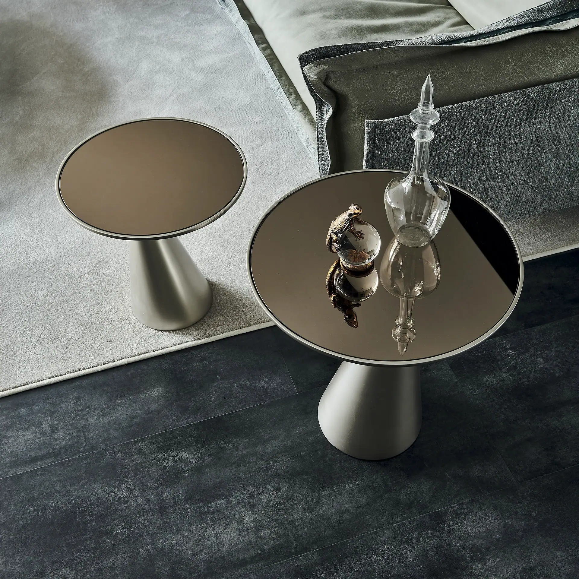 Sklar Furnishings Peyote End Table with reflective surface and modern design.
