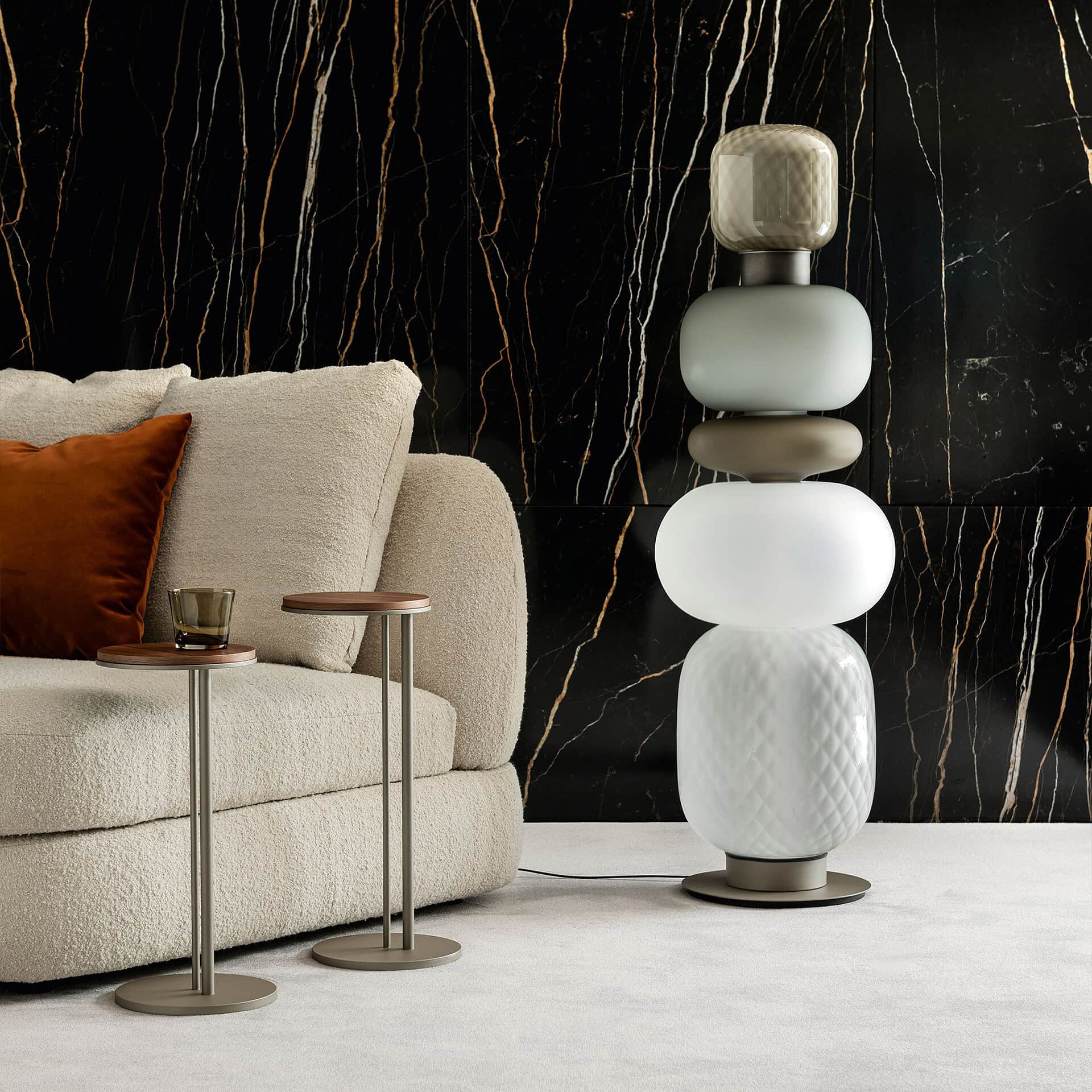 Elegant Pigalle glass floor lamp with layered glass design for contemporary interiors.