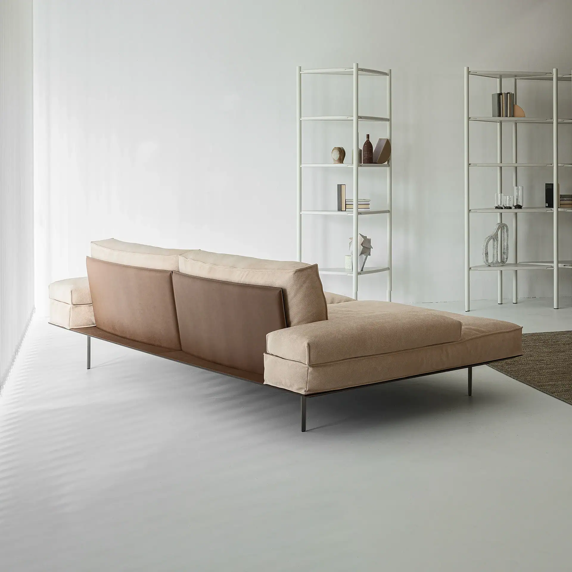 Modern Vogue modular sofa in neutral tones in minimalist living room.