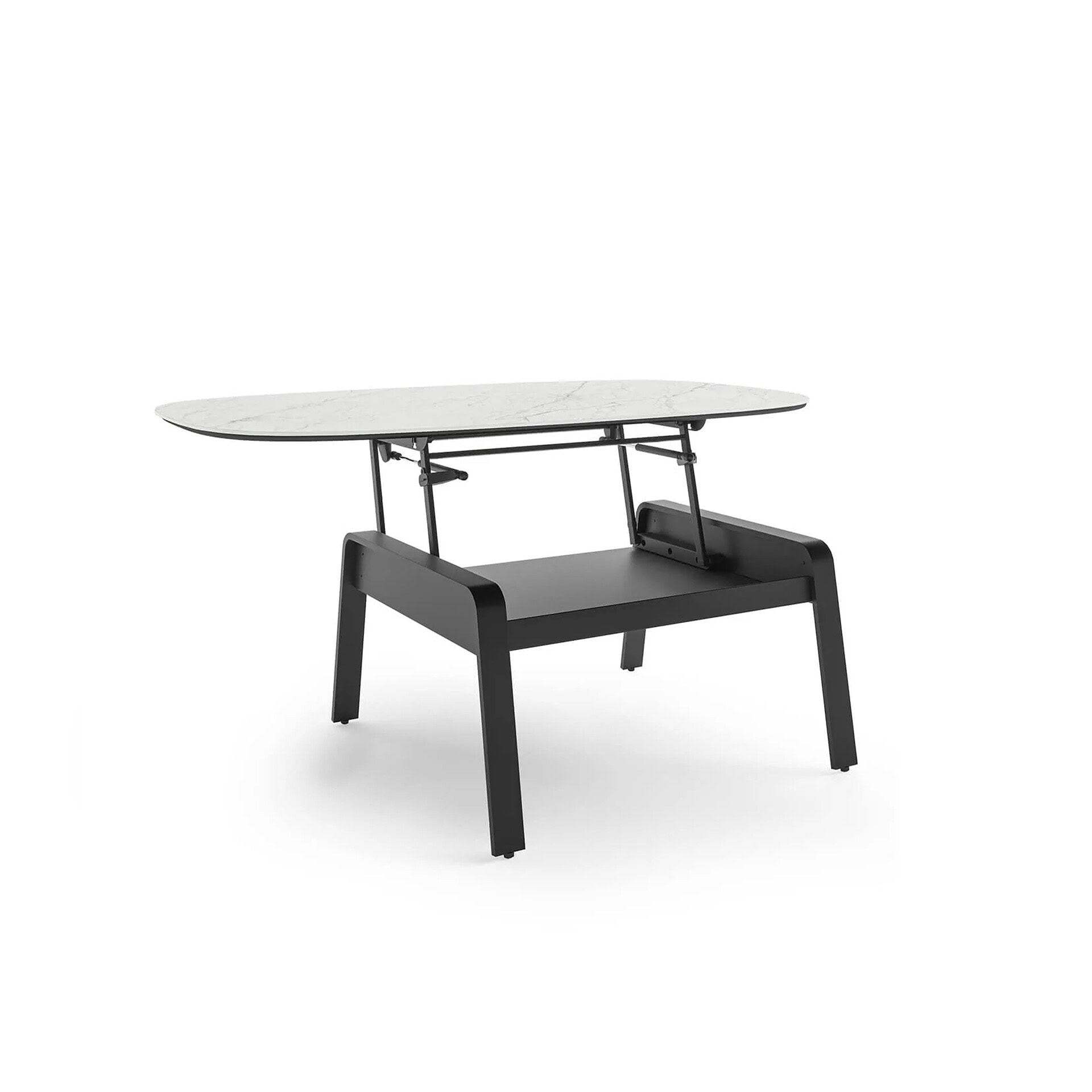 Modern BDI 1182 Cloud 9 Lift Coffee Table with marble top and black base.