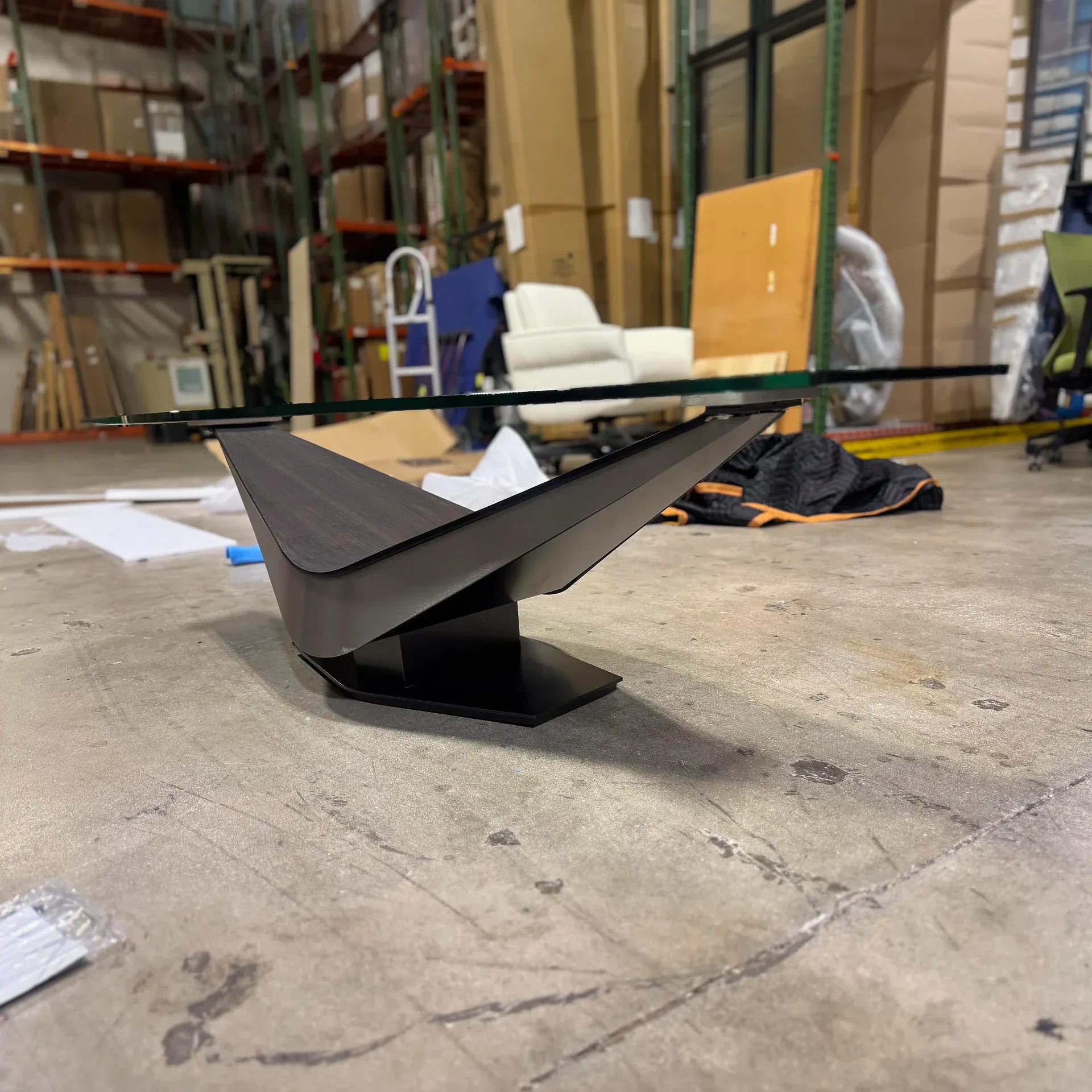 Sklar Furnishings Victor Cocktail Table prototype in workshop.