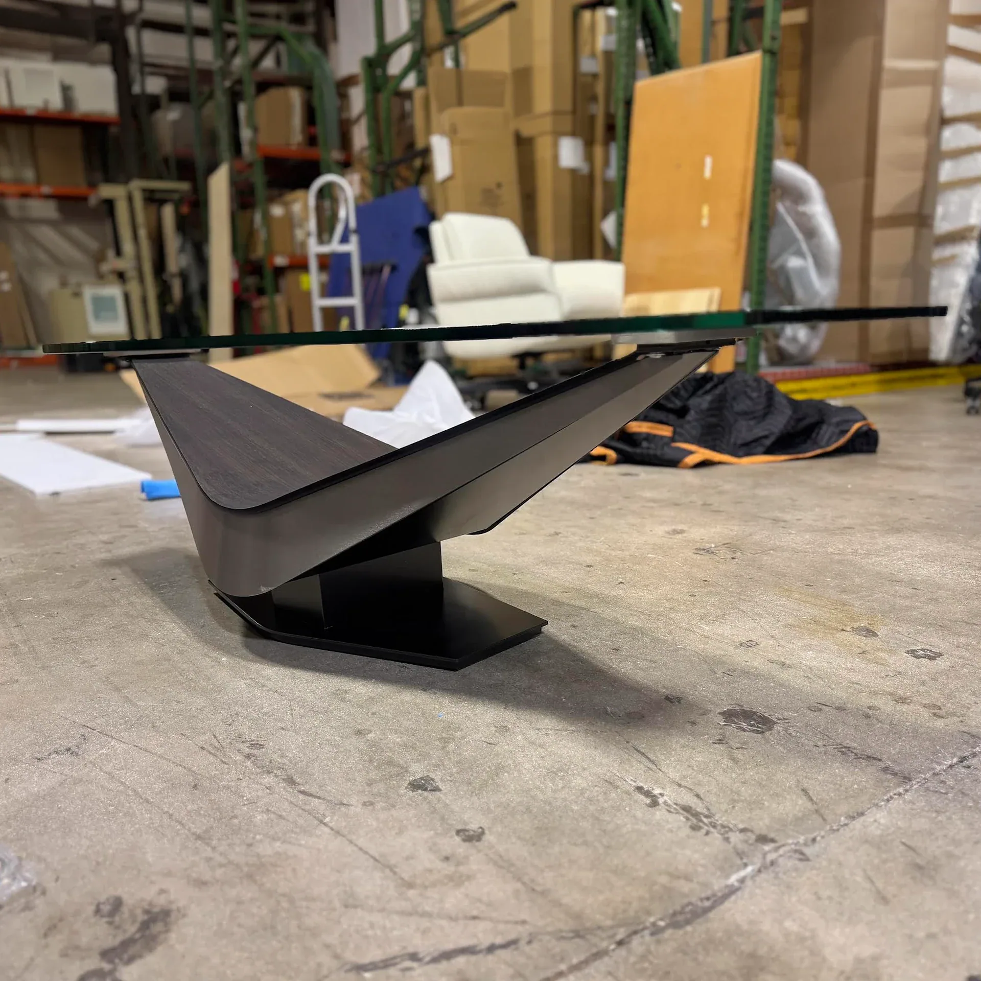 Sklar Furnishings Victor Cocktail Table base under glass top.