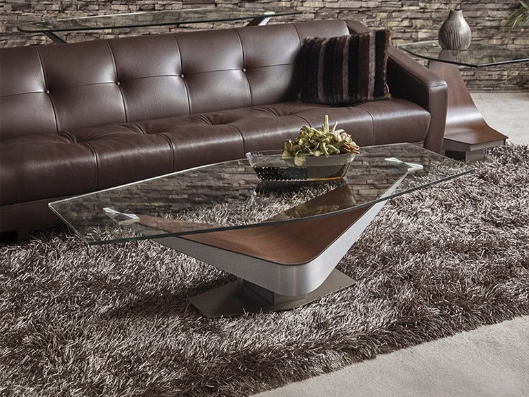 Elegant Victor cocktail table with glass top and modern design, perfect for contemporary living room.