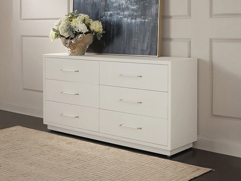 Interlude Taylor 6-Drawer Dresser with sleek white finish and modern design.