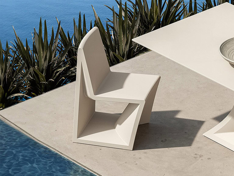 Outdoor modern chair for stylish patio or poolside seating by Sklar Furnishings.
